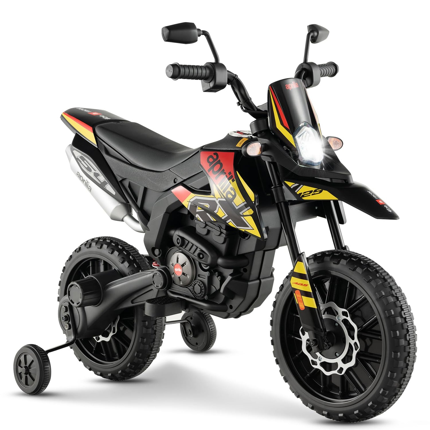 GYMAX Kids Electric Motorbike, 12V Aprilia Licensed Battery Powered Ride on Motorcycle