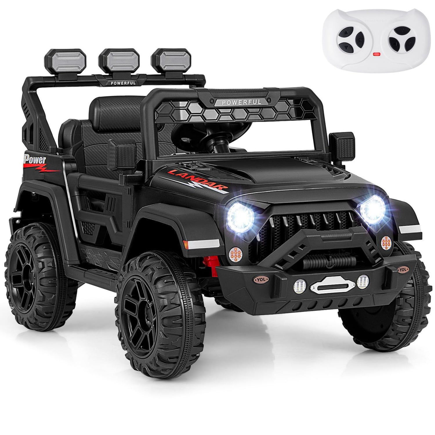 GYMAX 12V Kids Ride on Car, Children Electric Off Road Truck with Remote Control, Light, Music, Wireless Connection