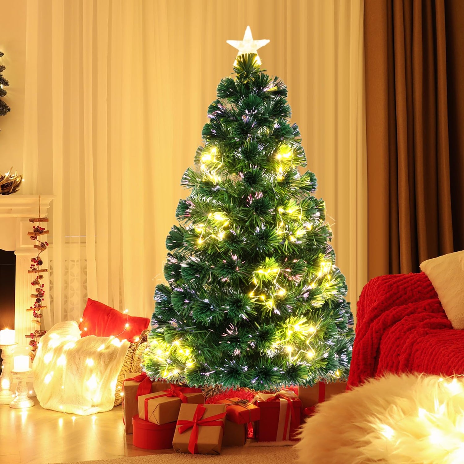 GYMAX 120CM Pre-lit Fiber Optic Christmas Tree