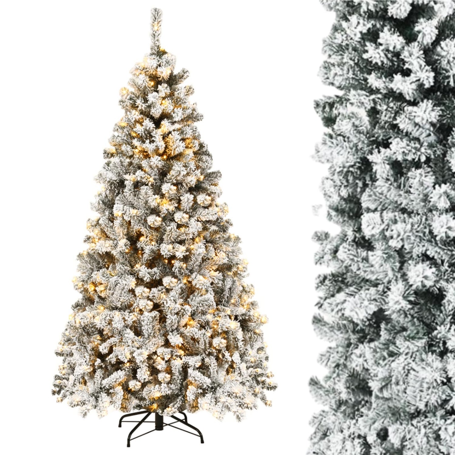 GYMAX 6FT Hinged Artificial Snow Flocked Xmas Tree with 600 Branch Tips