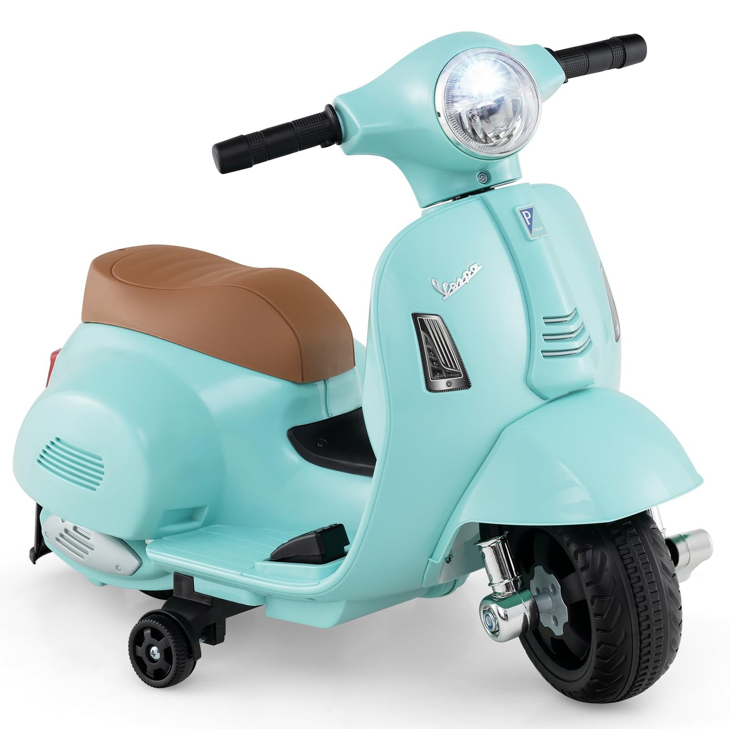 GYMAX Kids Electric Motorbike, 6V Battery Powered Licensed Vespa Motorcycle with Training Wheels