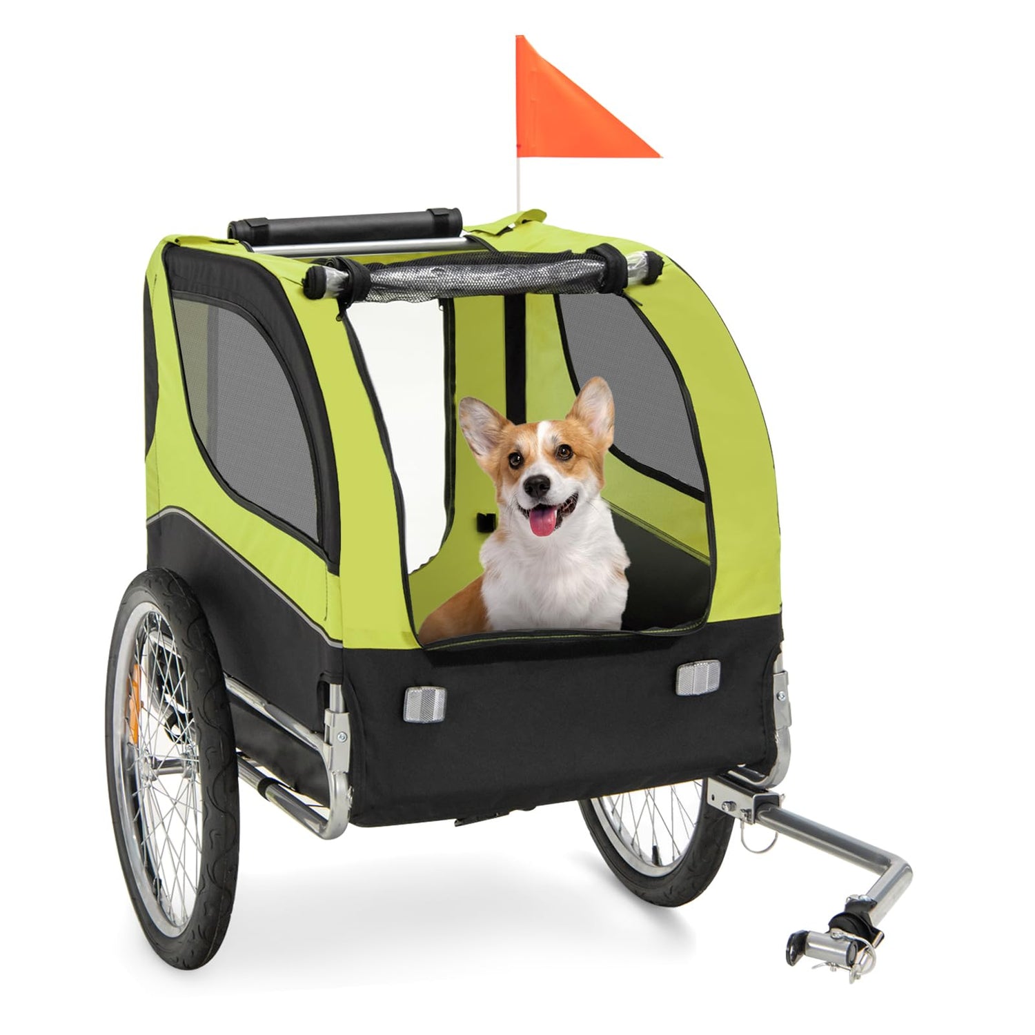 GYMAX Dog Bike Trailer, Folding Pet Bicycle Cart Carrier with 3 Entrances, Safety Flag, Reflectors