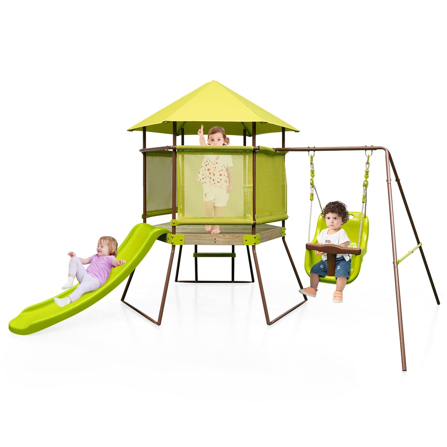 GYMAX 4 in 1 Kids Metal Swing A-Frame with Baby Swing