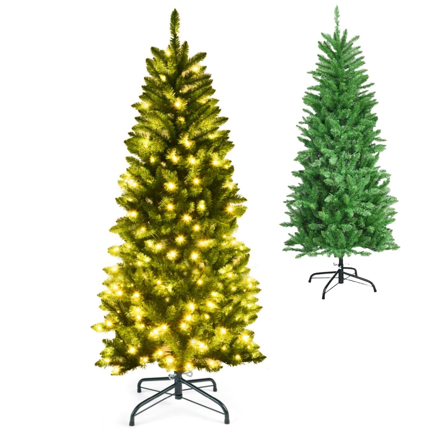 GYMAX 5FT Pre-Lit Premium Hinged Green Christmas Tree