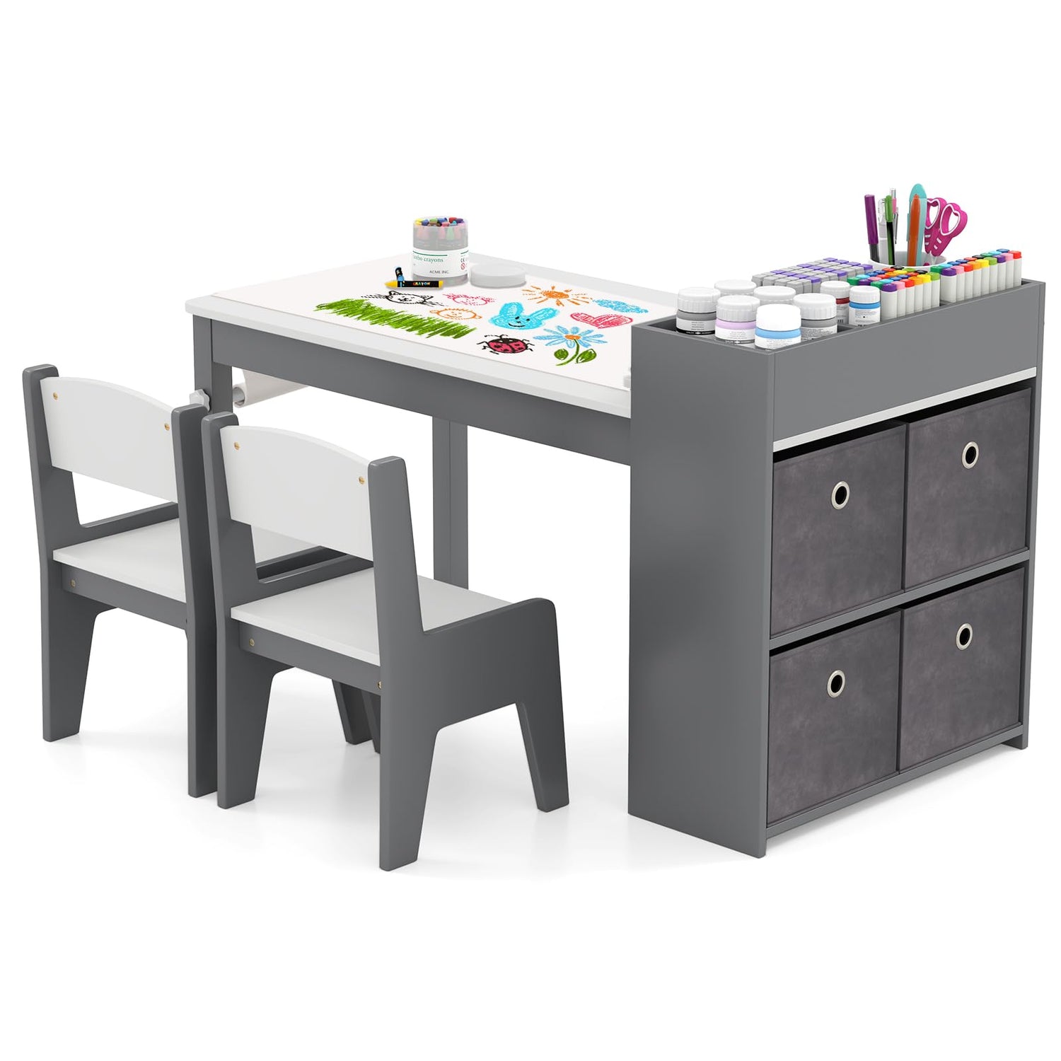Wooden Children Art Desk with Paper Roll