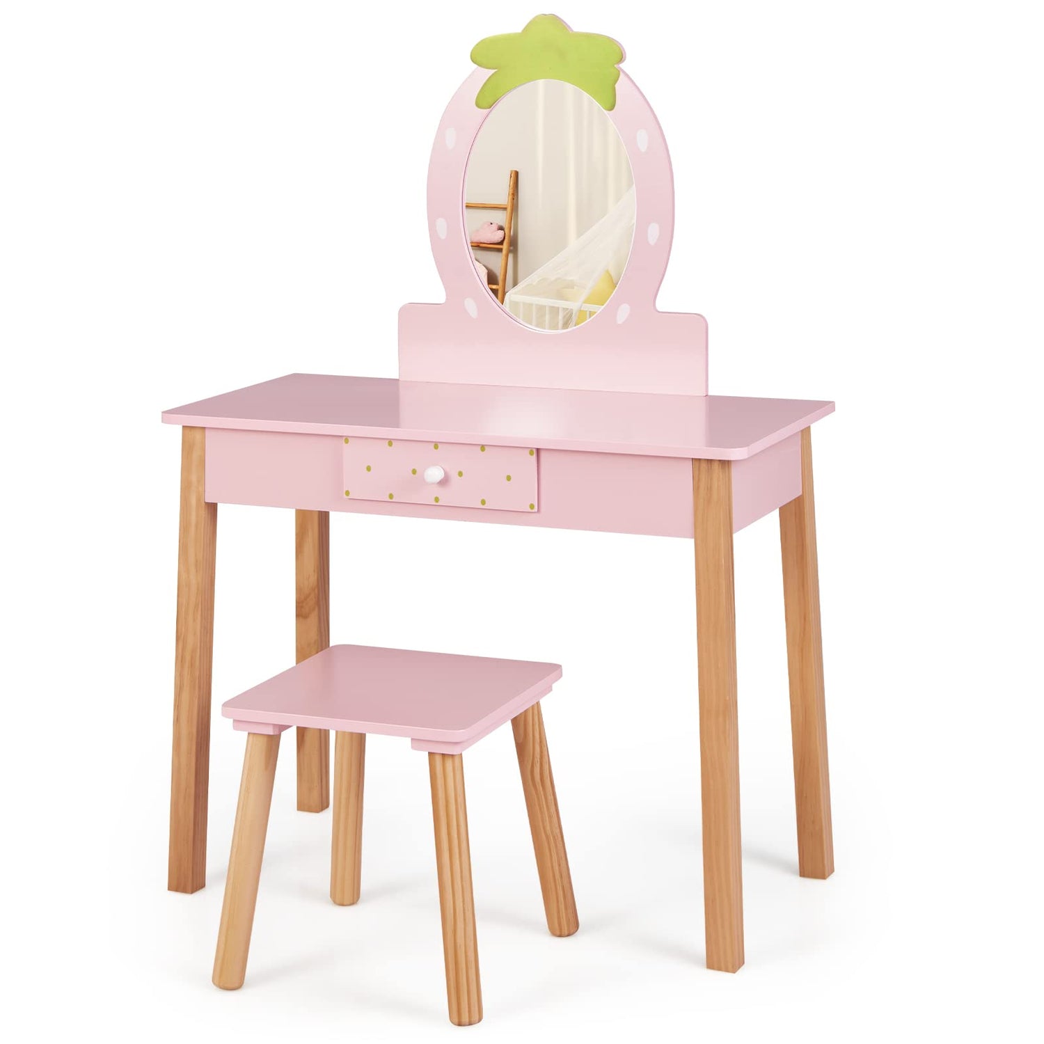 GYMAX Kids Dressing Table and Stool Set