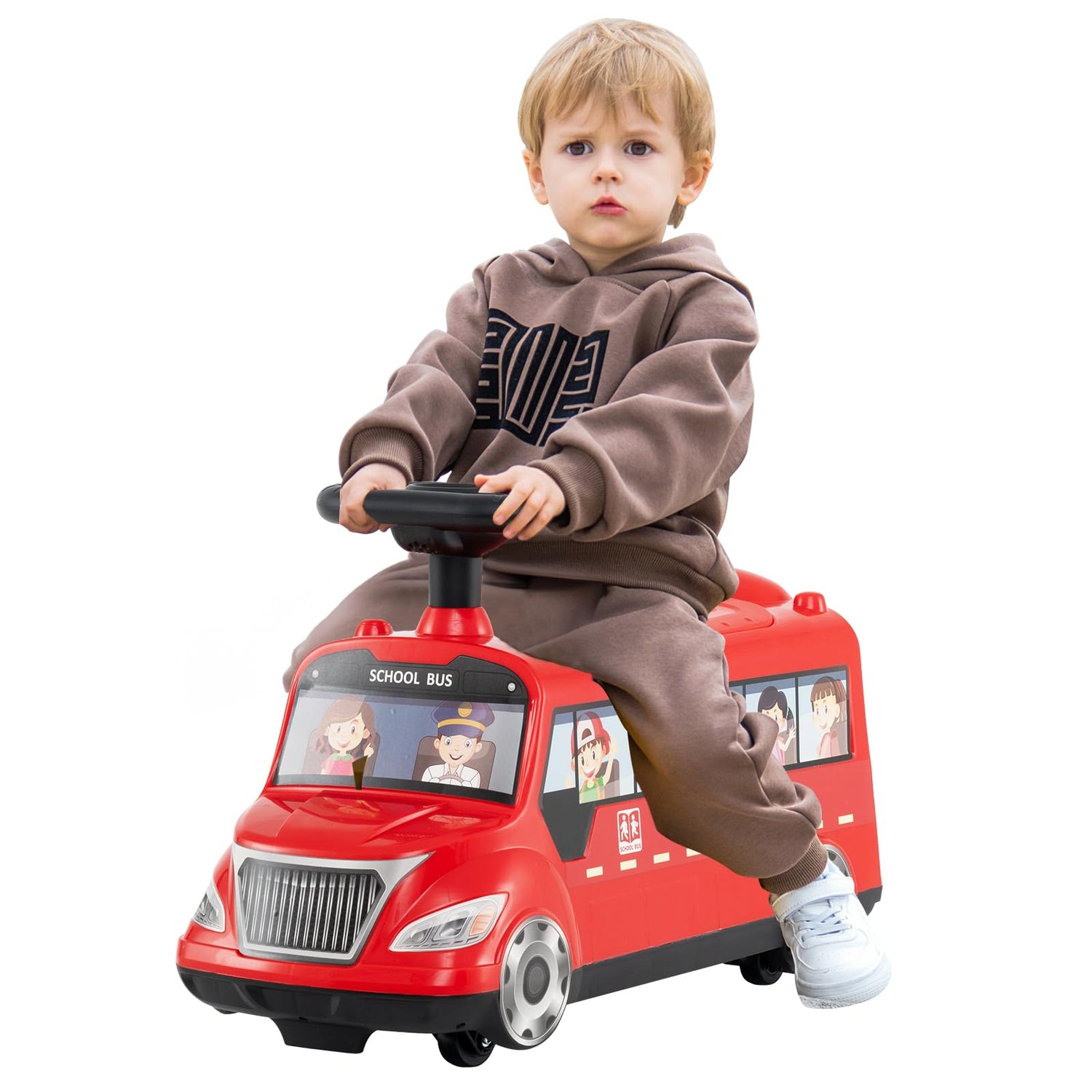 GYMAX Toddler Ride On Car, Kids Push Along Car with Under Seat Storage and Music
