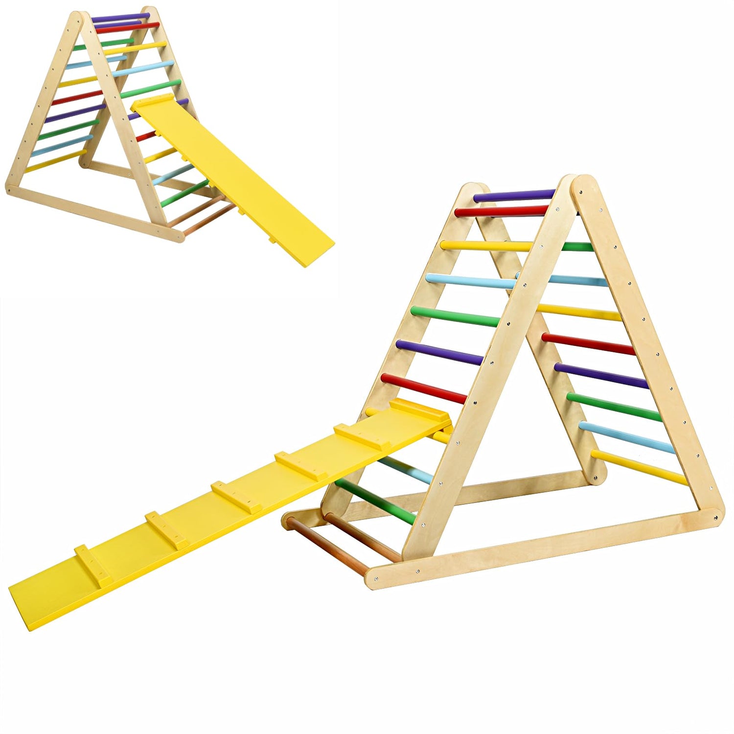 GYMAX 2 in 1 Kids Climbing Set, Wooden Toddler Climber with Reversible Ramp