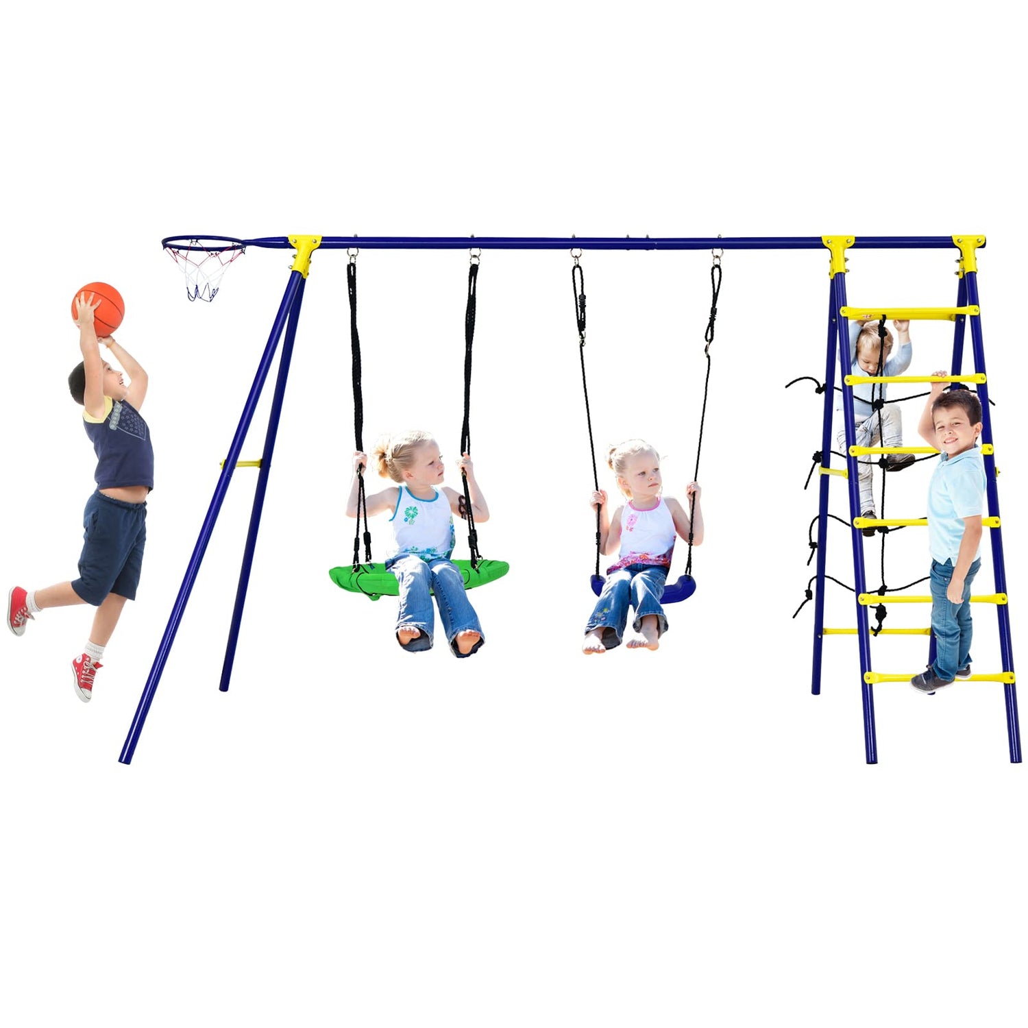 GYMAX Kids Metal Swing A-Frame with 2 Swings