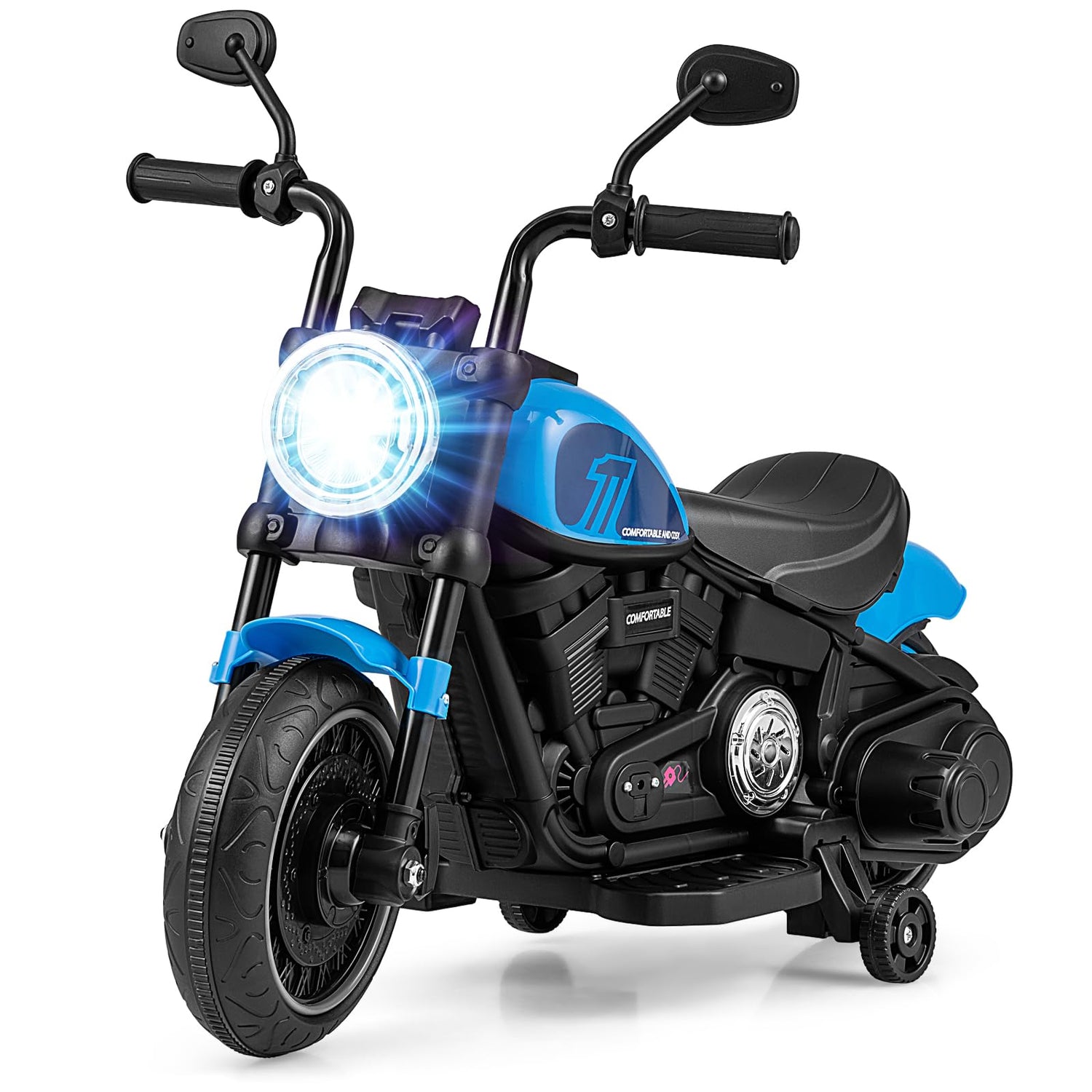 GYMAX Kids Ride On Motorcycle, 6V Children Electric Motorbike with Training Wheels, Headlight, High/Low Speed & Soft Start, Toddlers Motor Bike for Indoor Outdoor