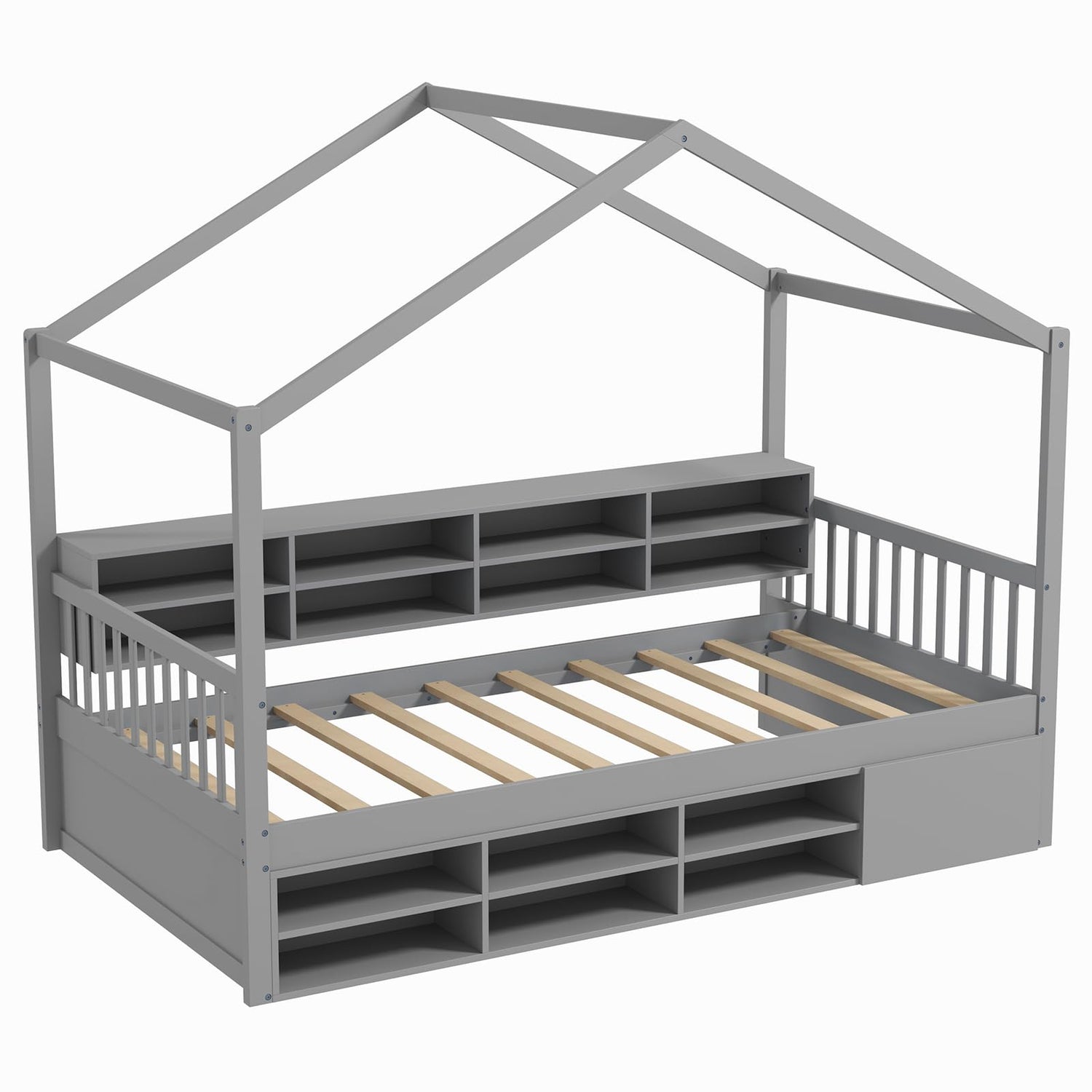GYMAX 201x116cm Wooden Kids Bed Frame