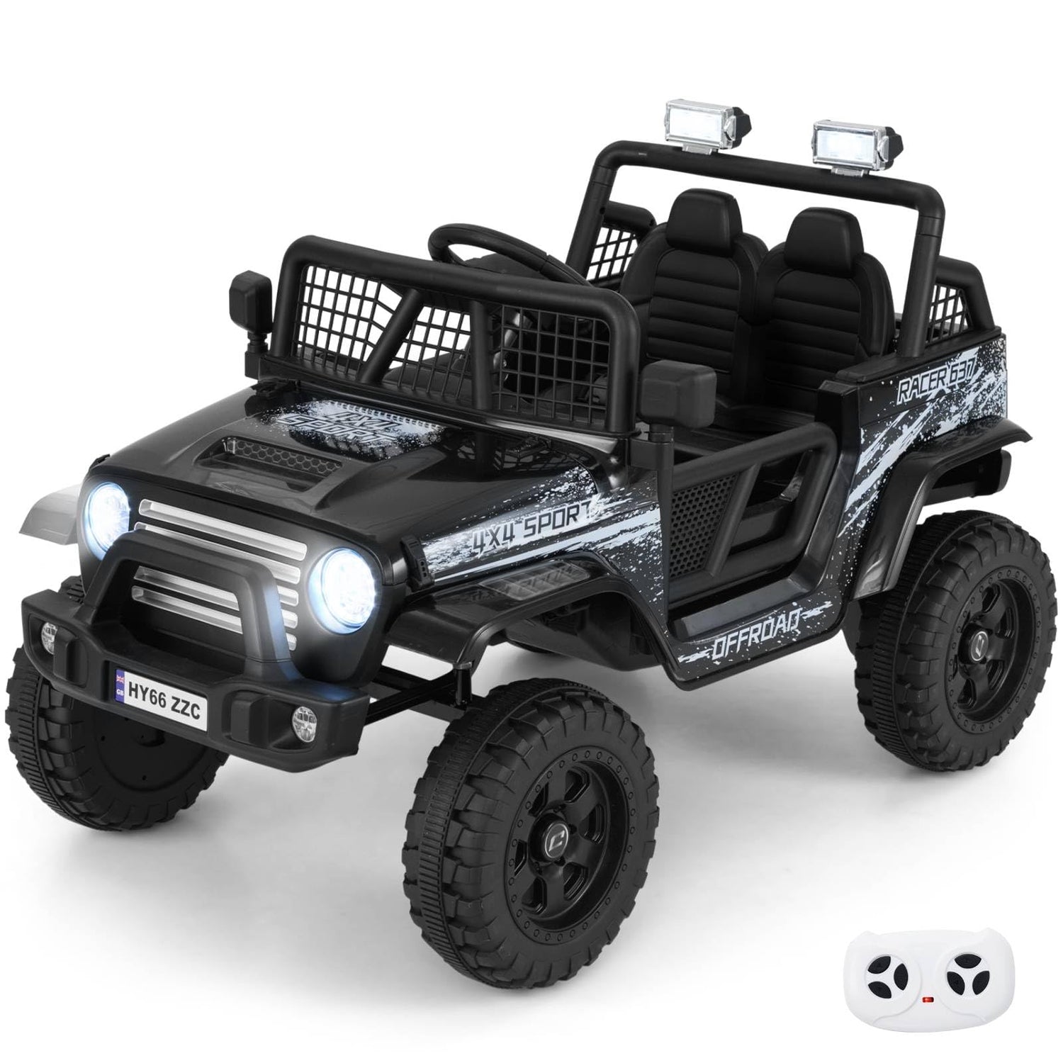 GYMAX 12V Kids Ride on Car, Electric Off Road Truck with Remote Control, Lights, Music, Wireless Connection