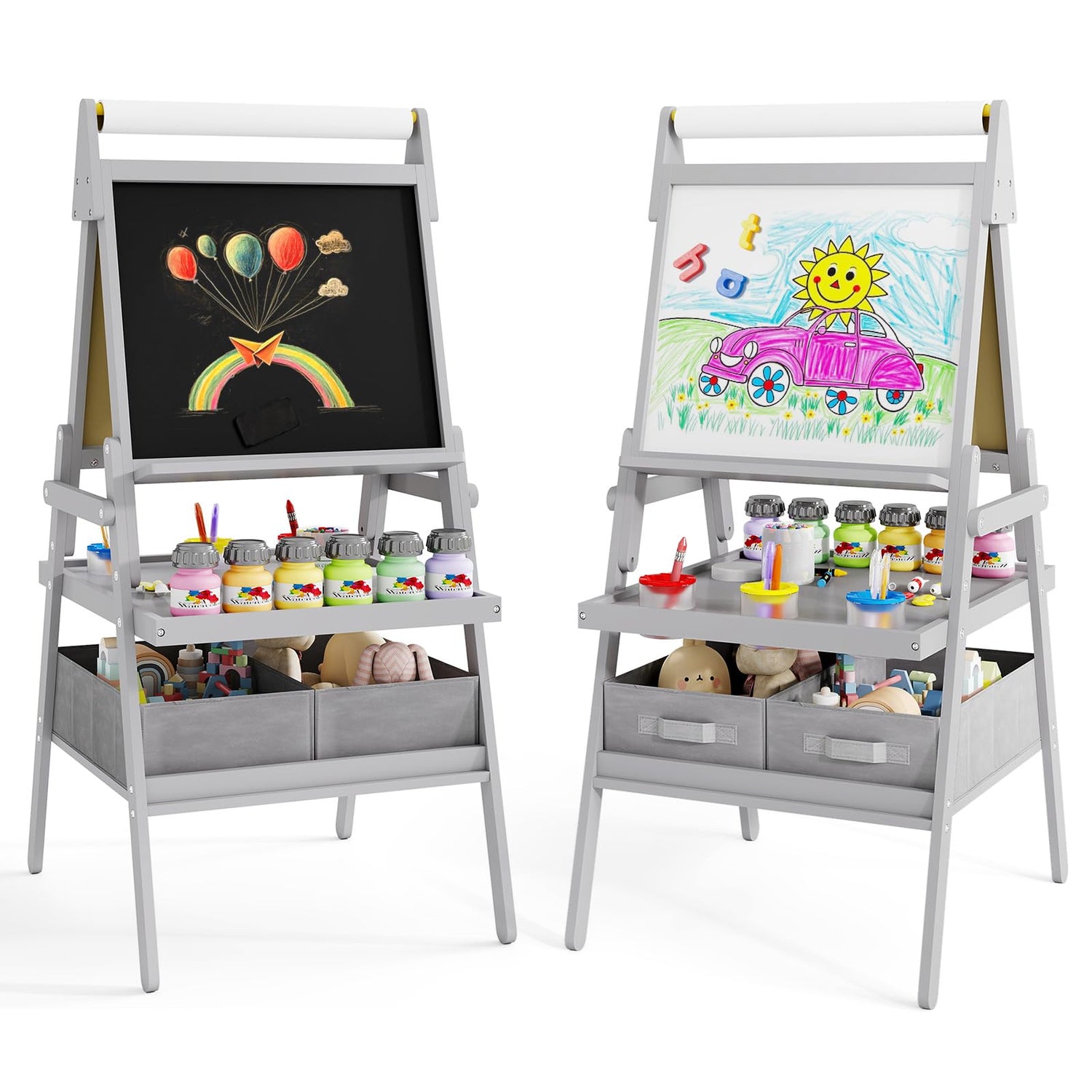 GYMAX Wooden Kids Easel, Double Sided Painting Easel