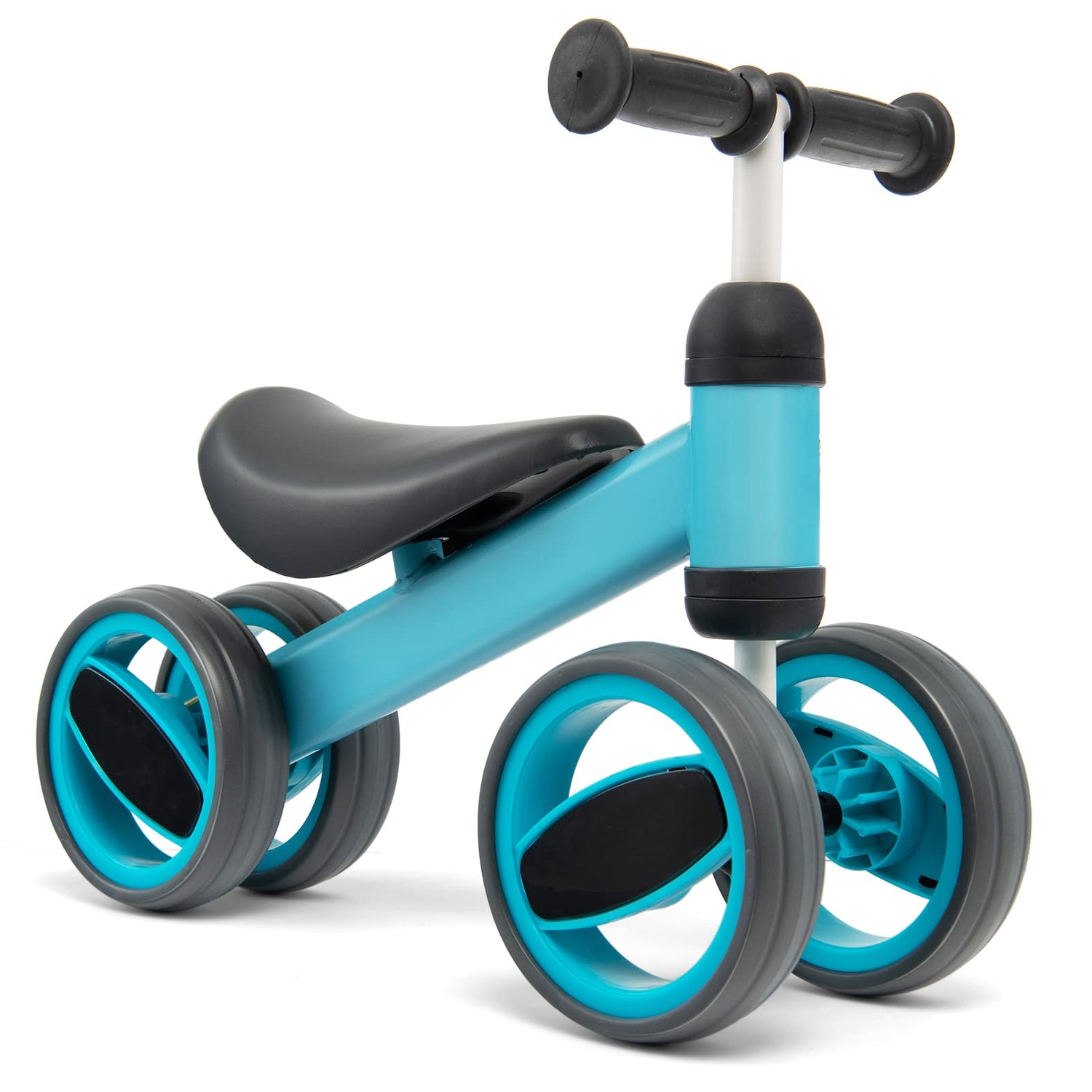 GYMAX Balance Bike, No Pedal Baby Walker Push Ride On Toy with 4 Wheels, Ergonomic Handle and Cushioned Seat