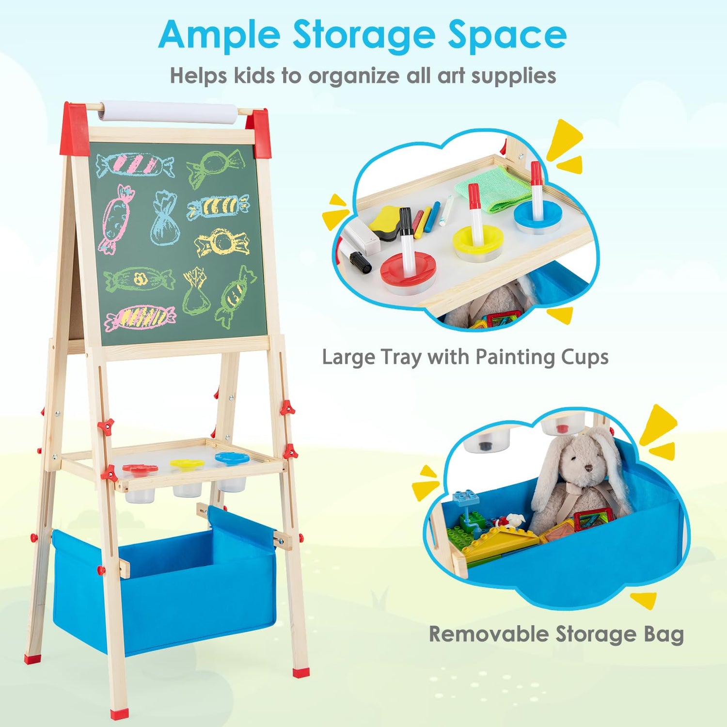 3 in 1 Height Adjustable Art Easel with Whiteboard & Chalkboard