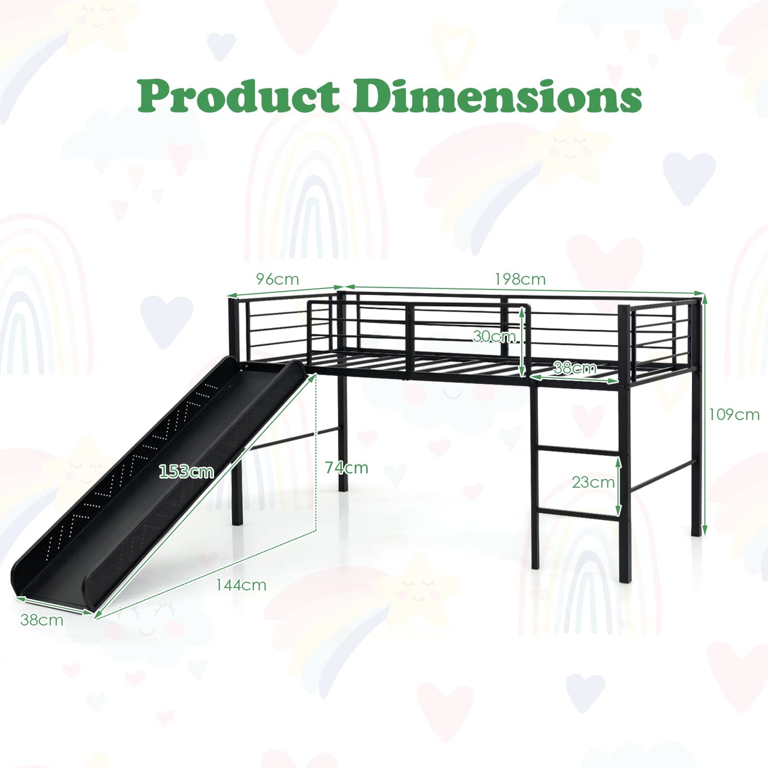 GYMAX Kids Loft Bed with Slide