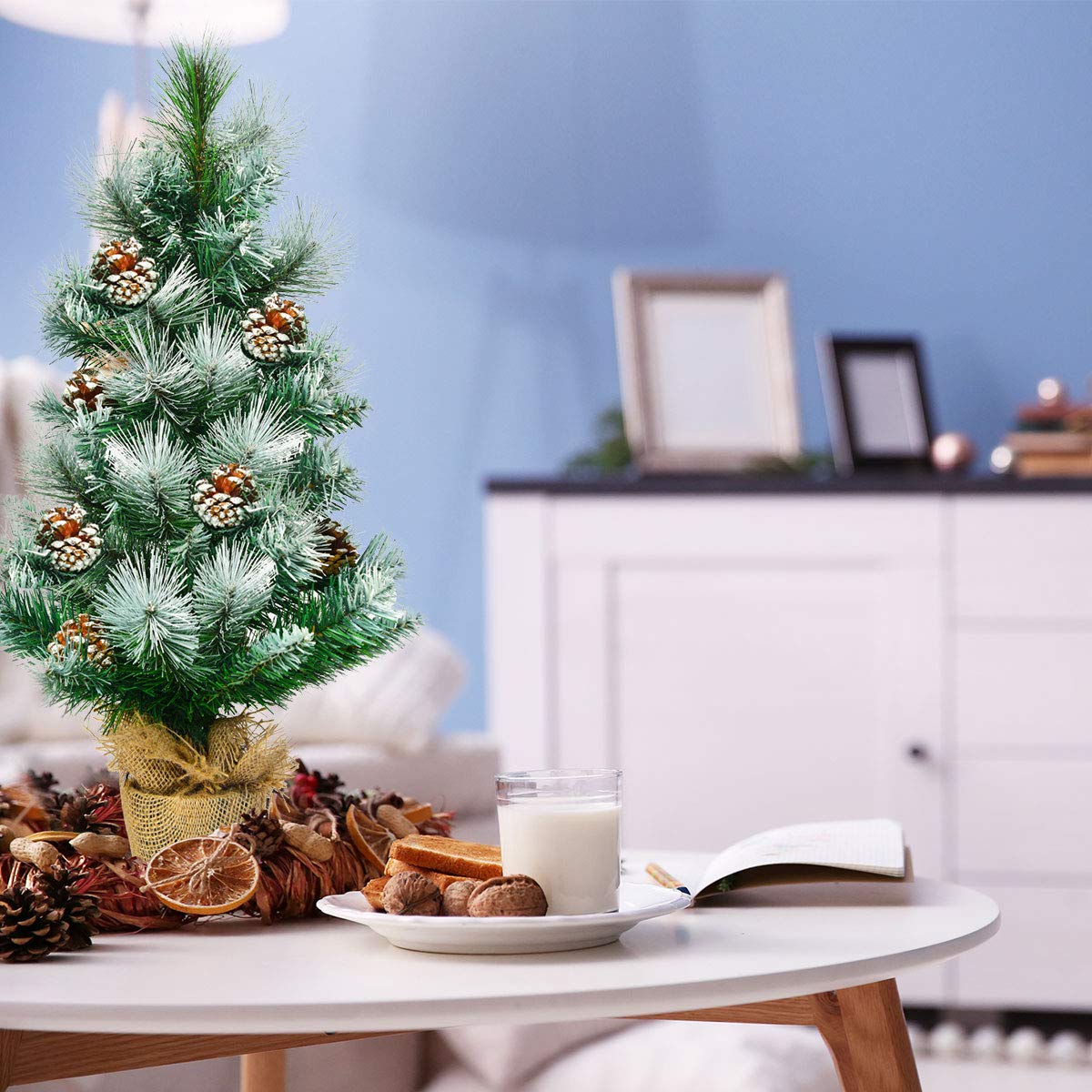 GYMAX 2FT Artificial Mini Tabletop Christmas Tree with Base