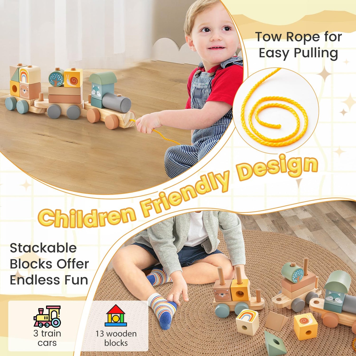 GYMAX Wooden Toy Stacking Train