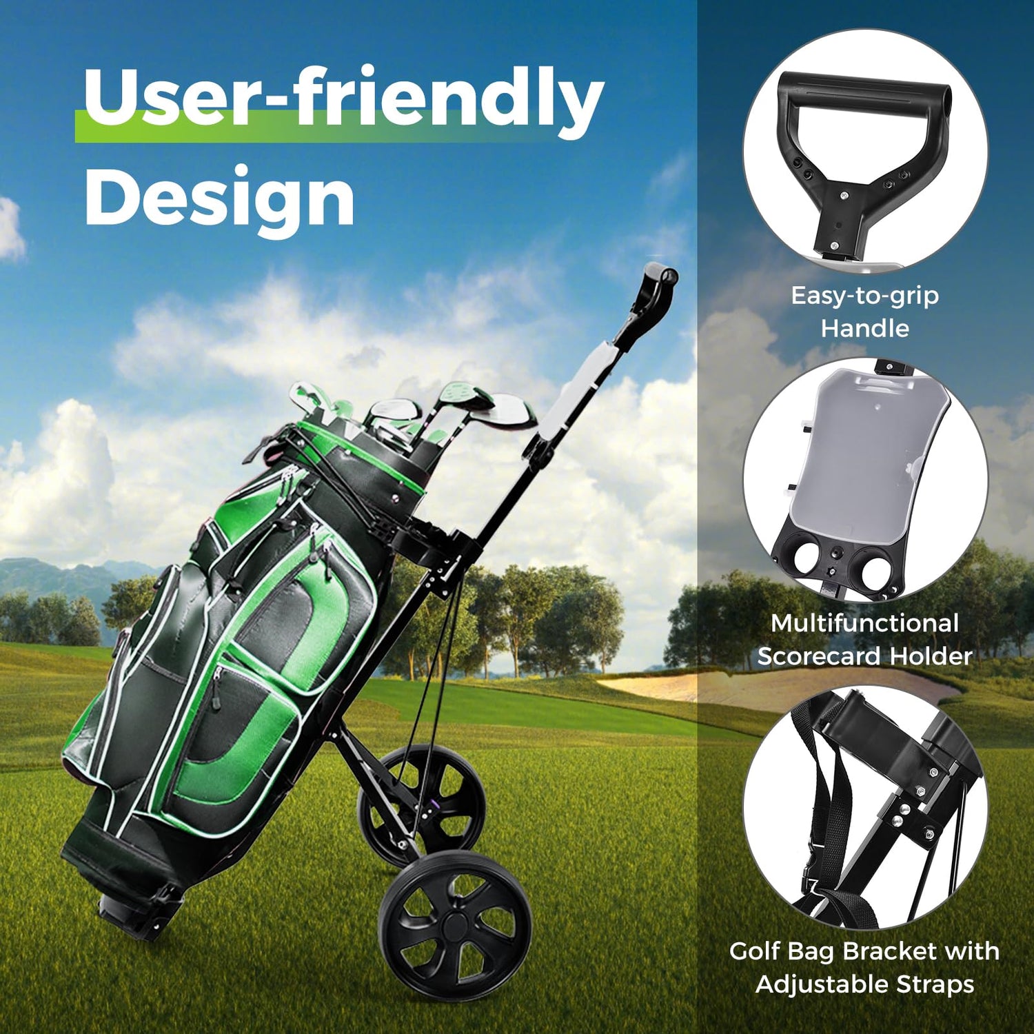 GYMAX Lightweight Folding Golf Trolley with Scoreboard