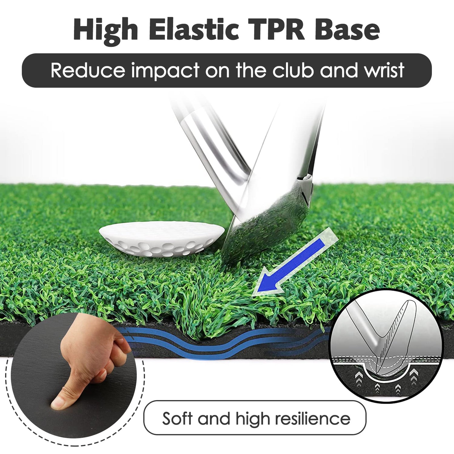 GYMAX 5FT x 3 FT Golf Hitting Mat, Artificial Turf Grass Mat with 3 Rubber Golf Tees