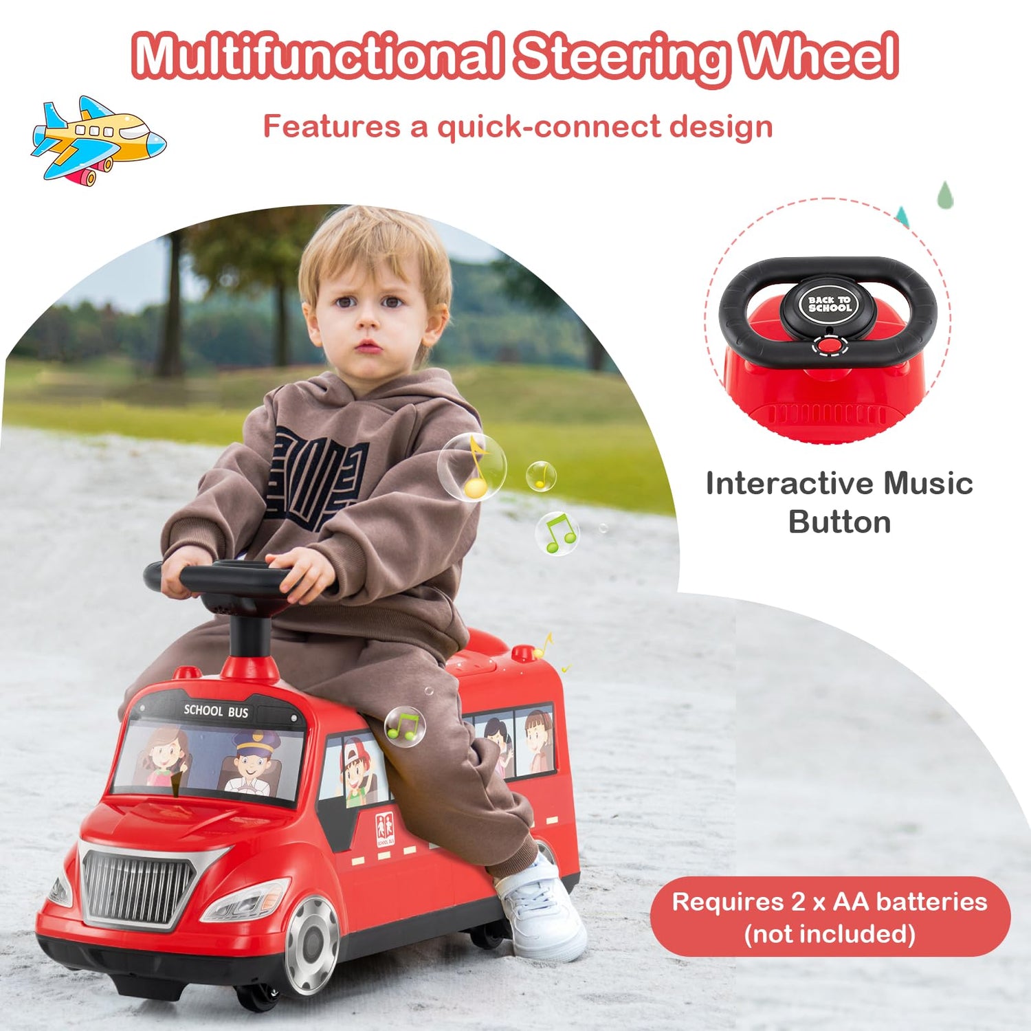 GYMAX Toddler Ride On Car, Kids Push Along Car with Under Seat Storage and Music