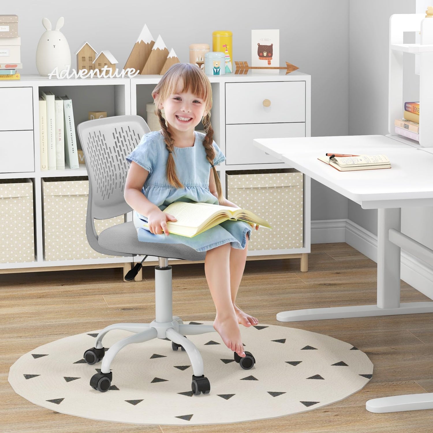 GYMAX Kids Desk Chair with PU Casters