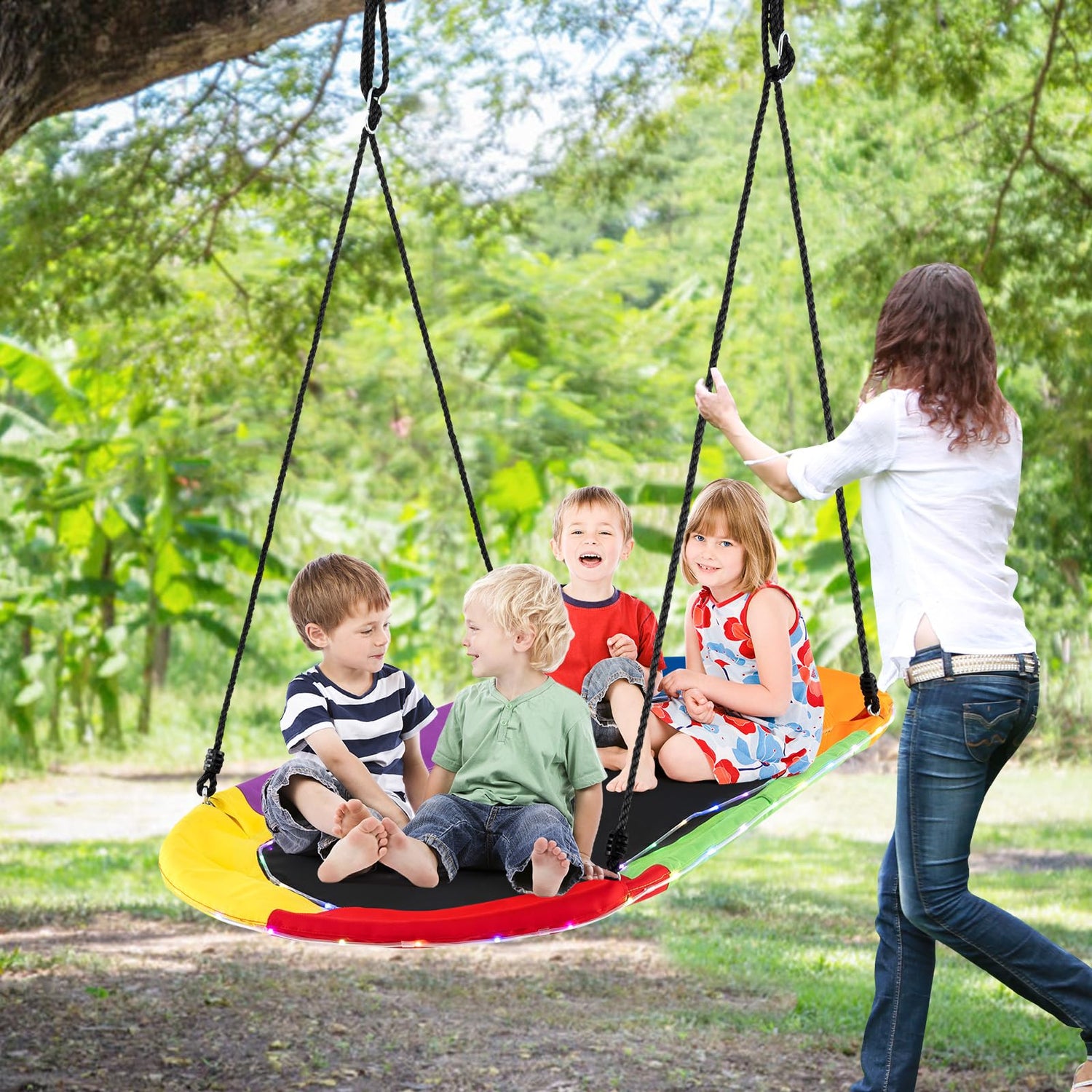 GYMAX Kids Nest Swing with LED Lights