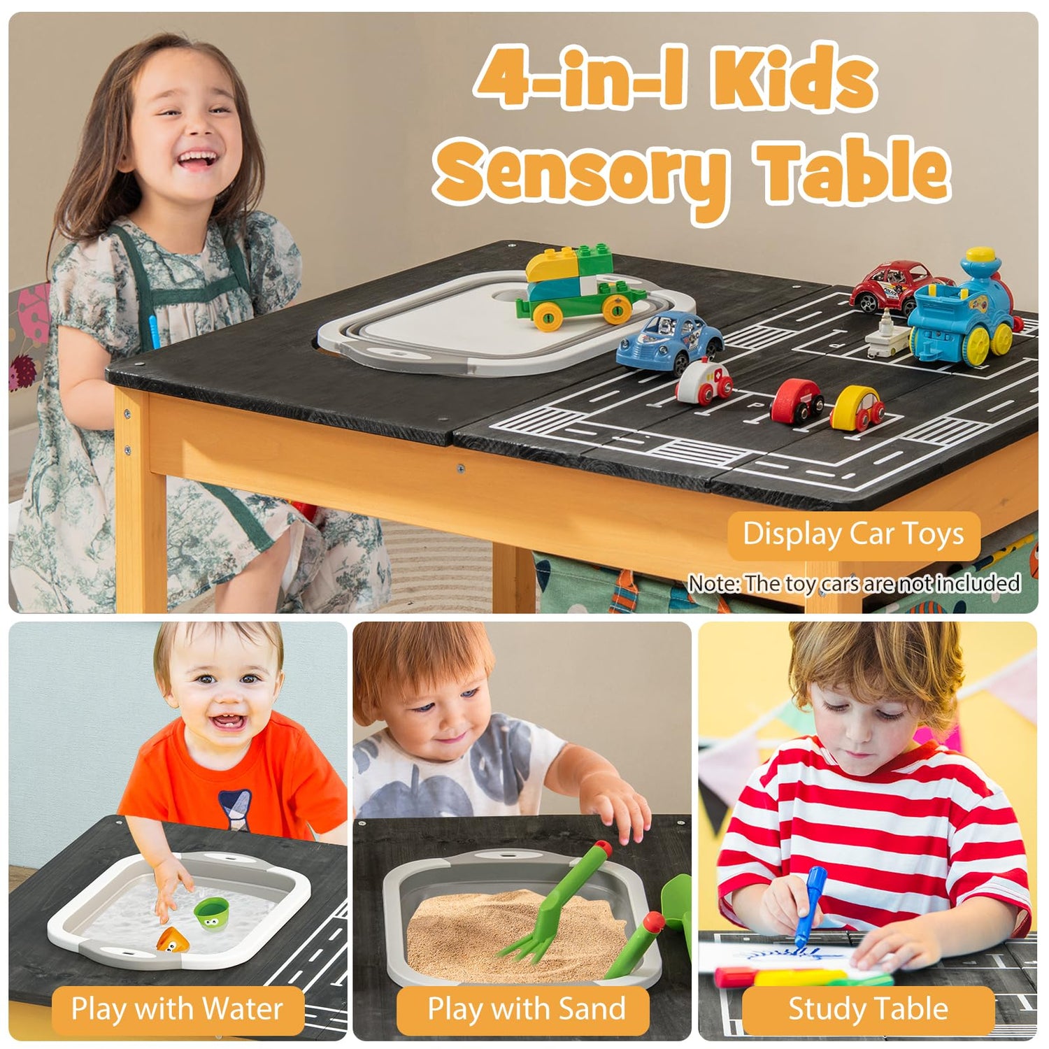 GYMAX 4-in-1 Kids Activity Table, Children Sand and Water Table