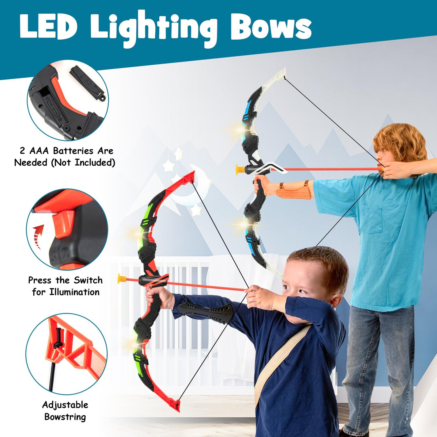 GYMAX 2 Pack Bow and Arrow Set for Kids, LED Light Up Archery Toy Set with 20 Suction Cup Arrows