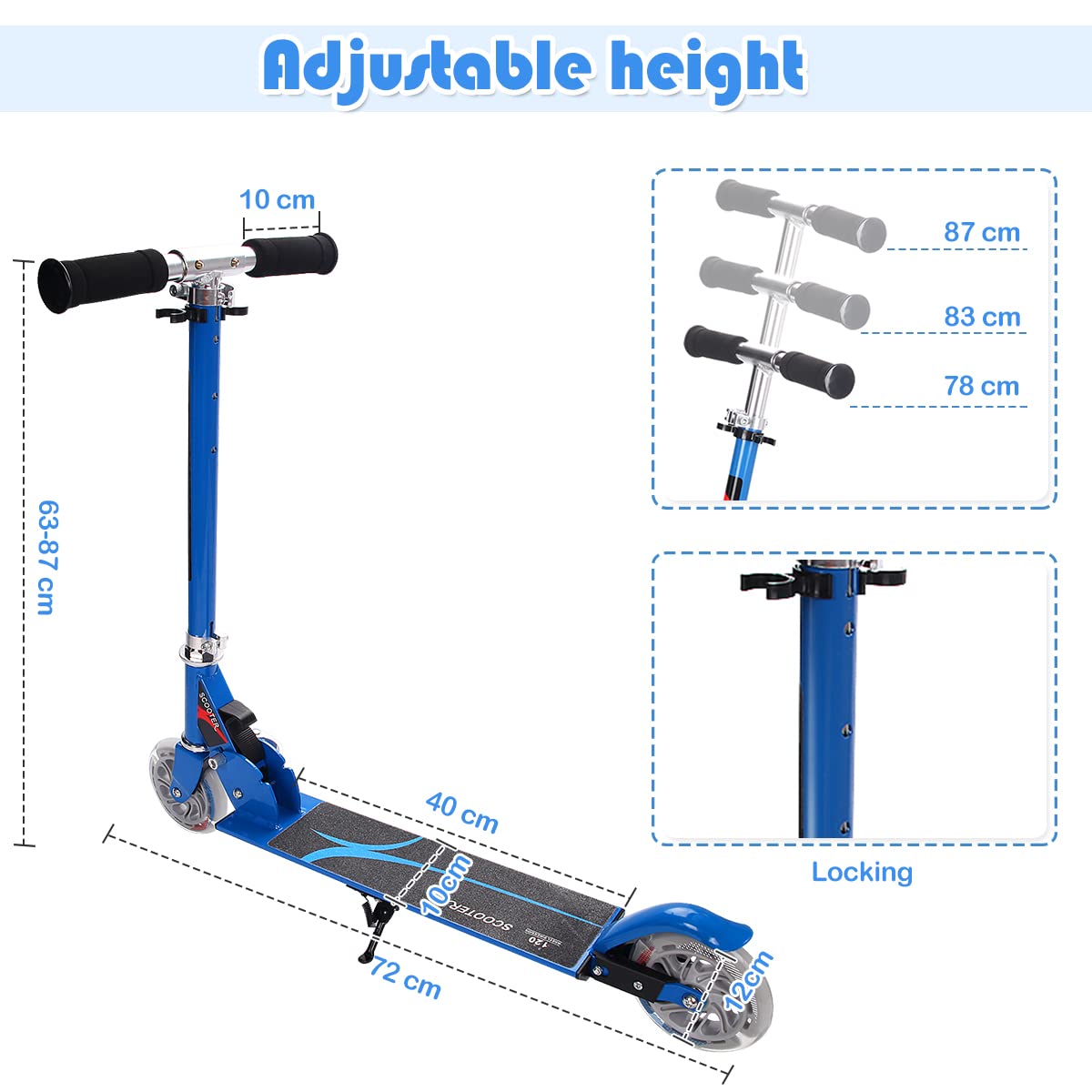 Folding Kick Push Scooter with 2 Flashing Wheels and Adjustable T-bar