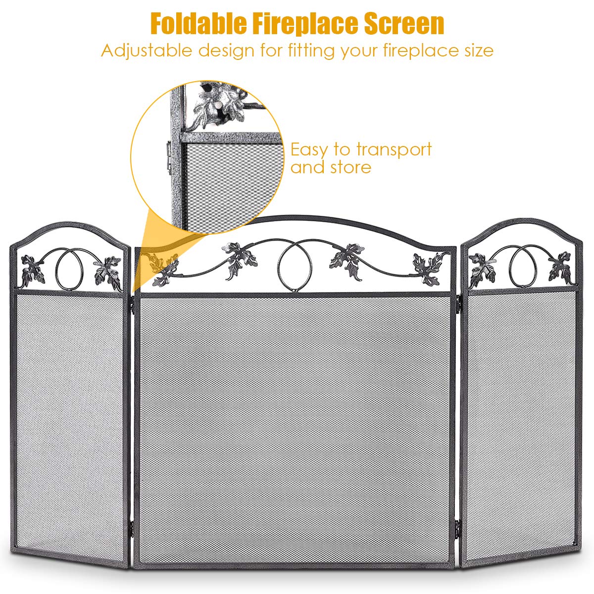 GYMAX 3 Panel Foldable Fire Screen Protector