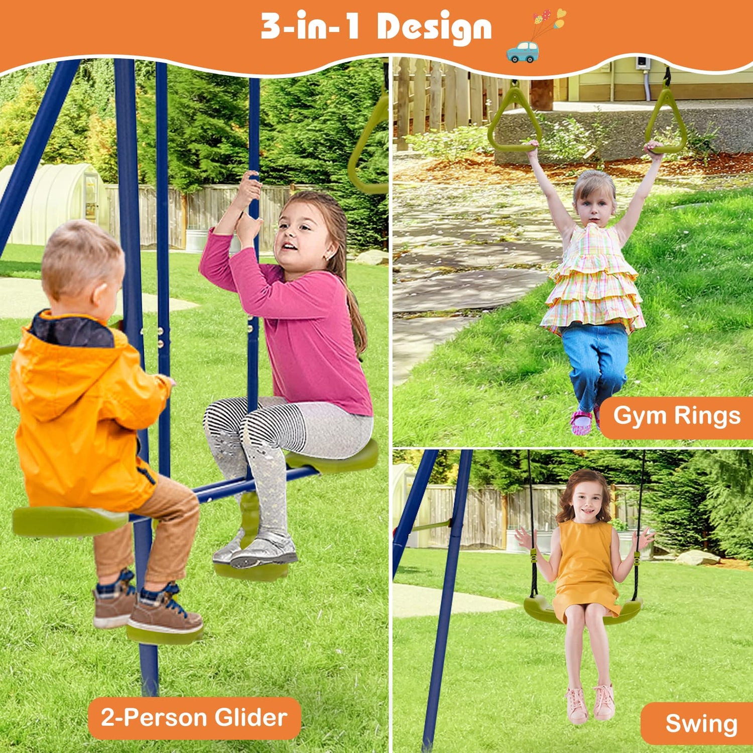 GYMAX Metal Swing A-Frame with Swings