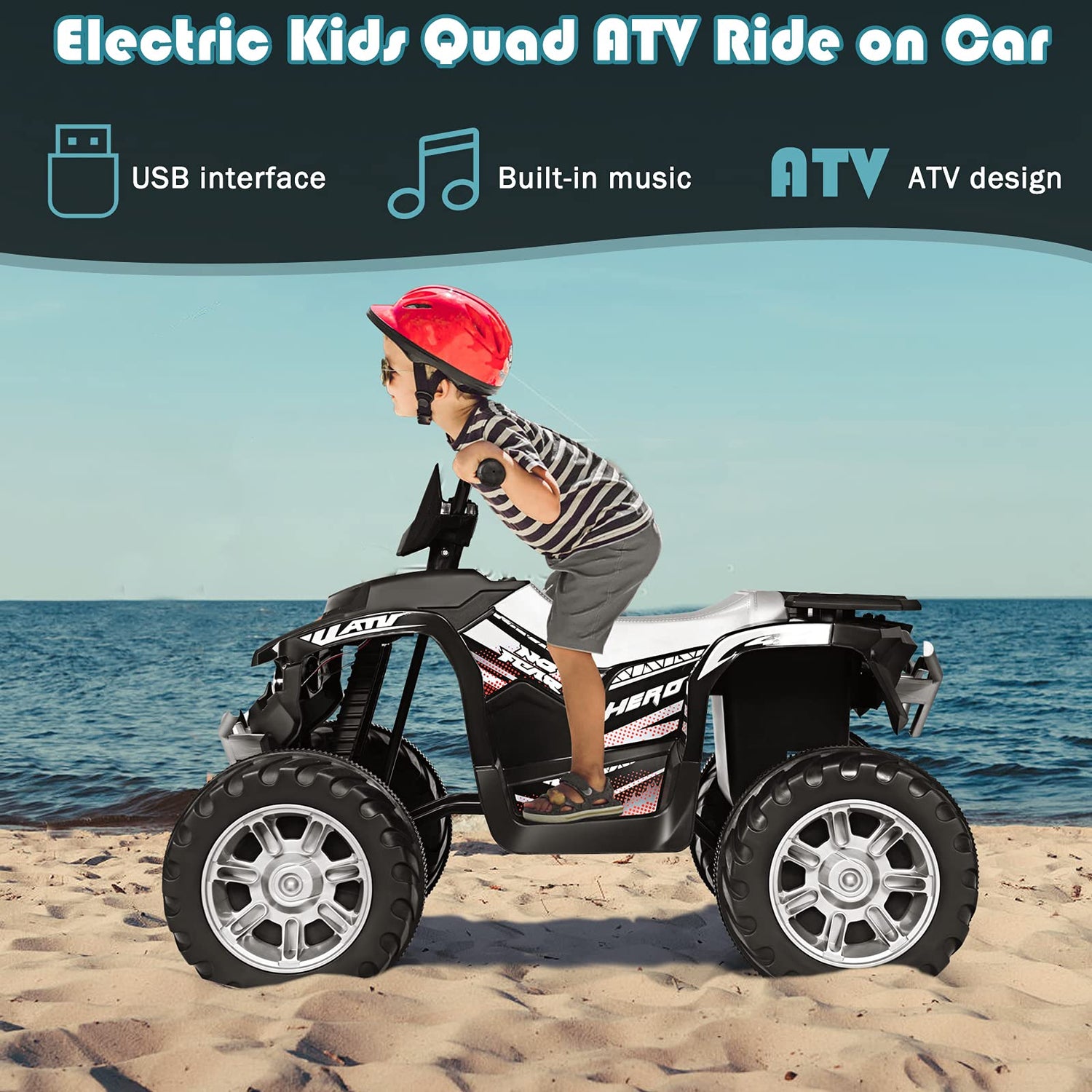 GYMAX Kids Electric Quad Bike, Children Ride On ATV with Bluetooth, Lights, Music, Horn, High/Low Speeds