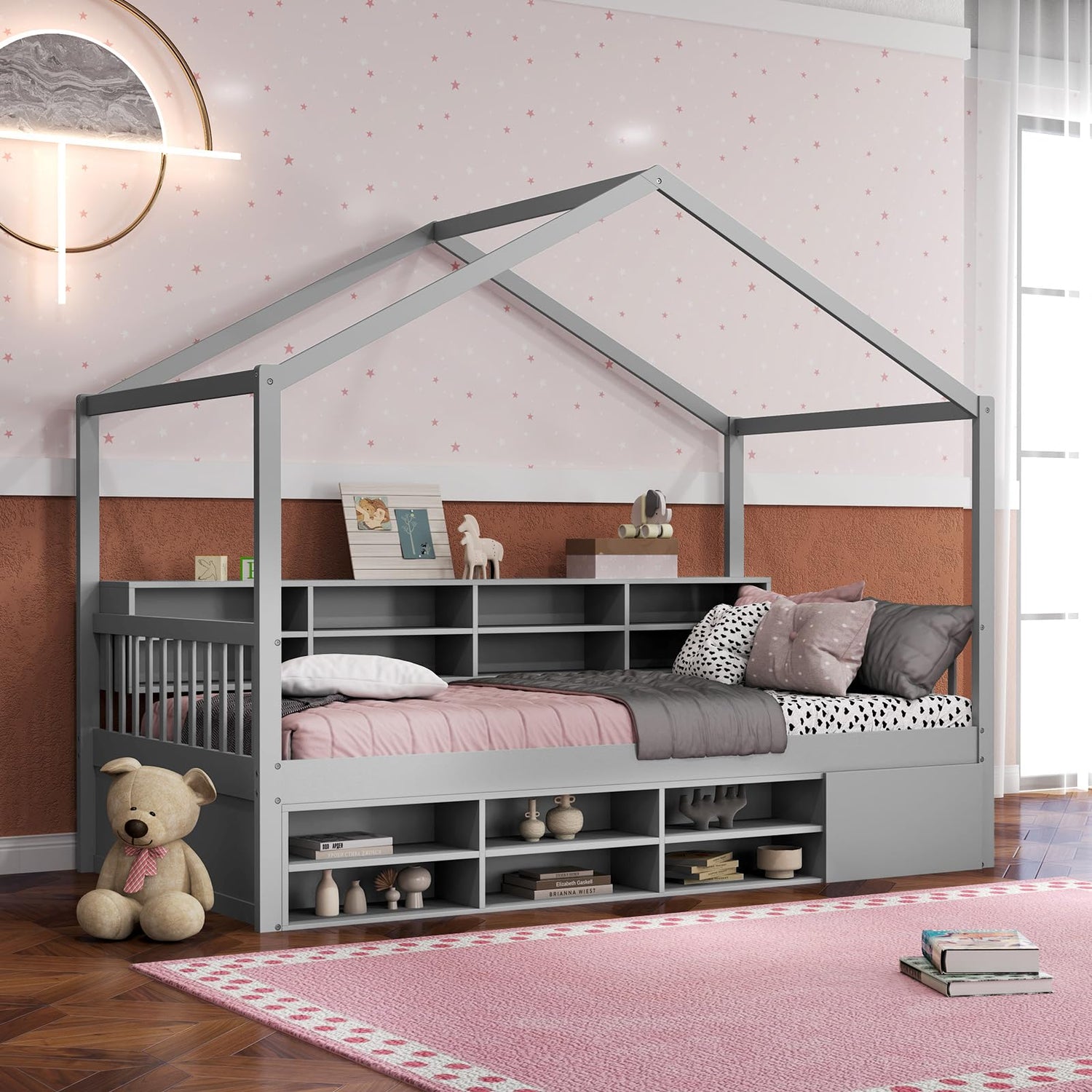 GYMAX 201x116cm Wooden Kids Bed Frame