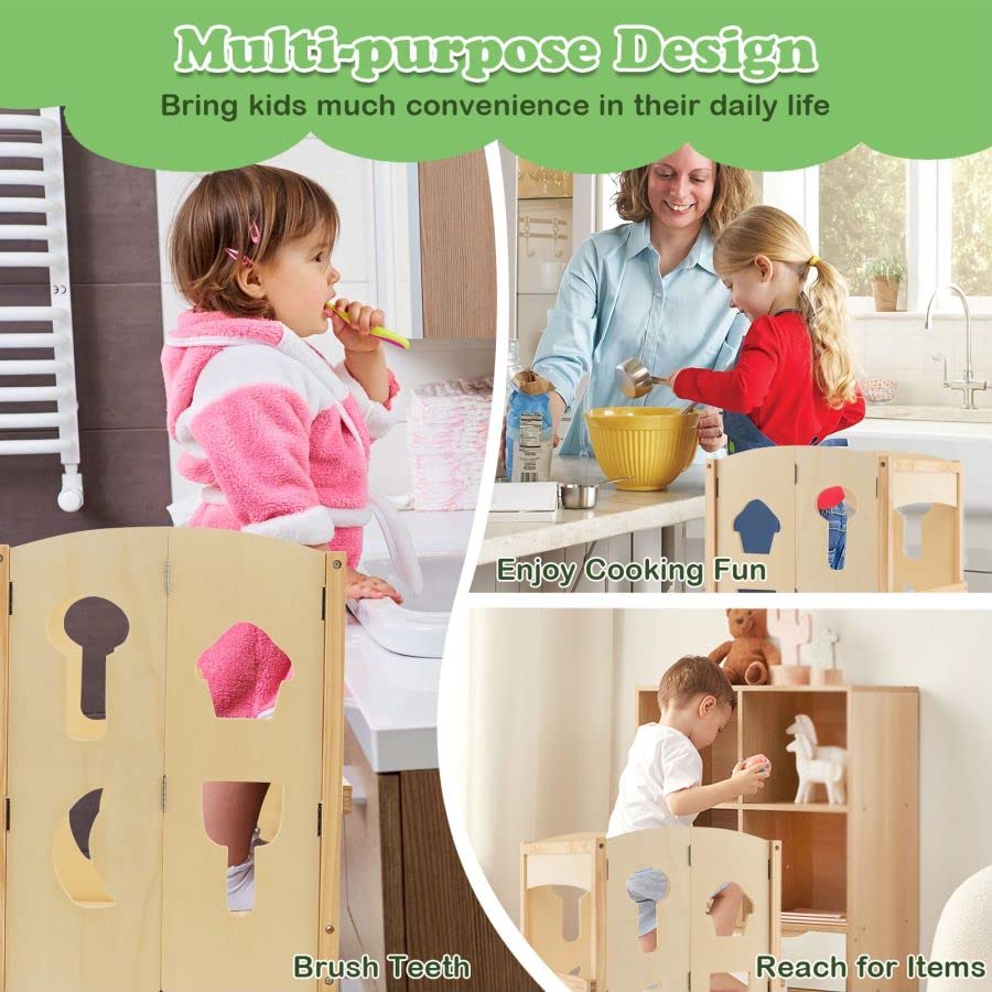GYMAX Kids Step Stool, Wooden Kitchen Toddler Helper Stand