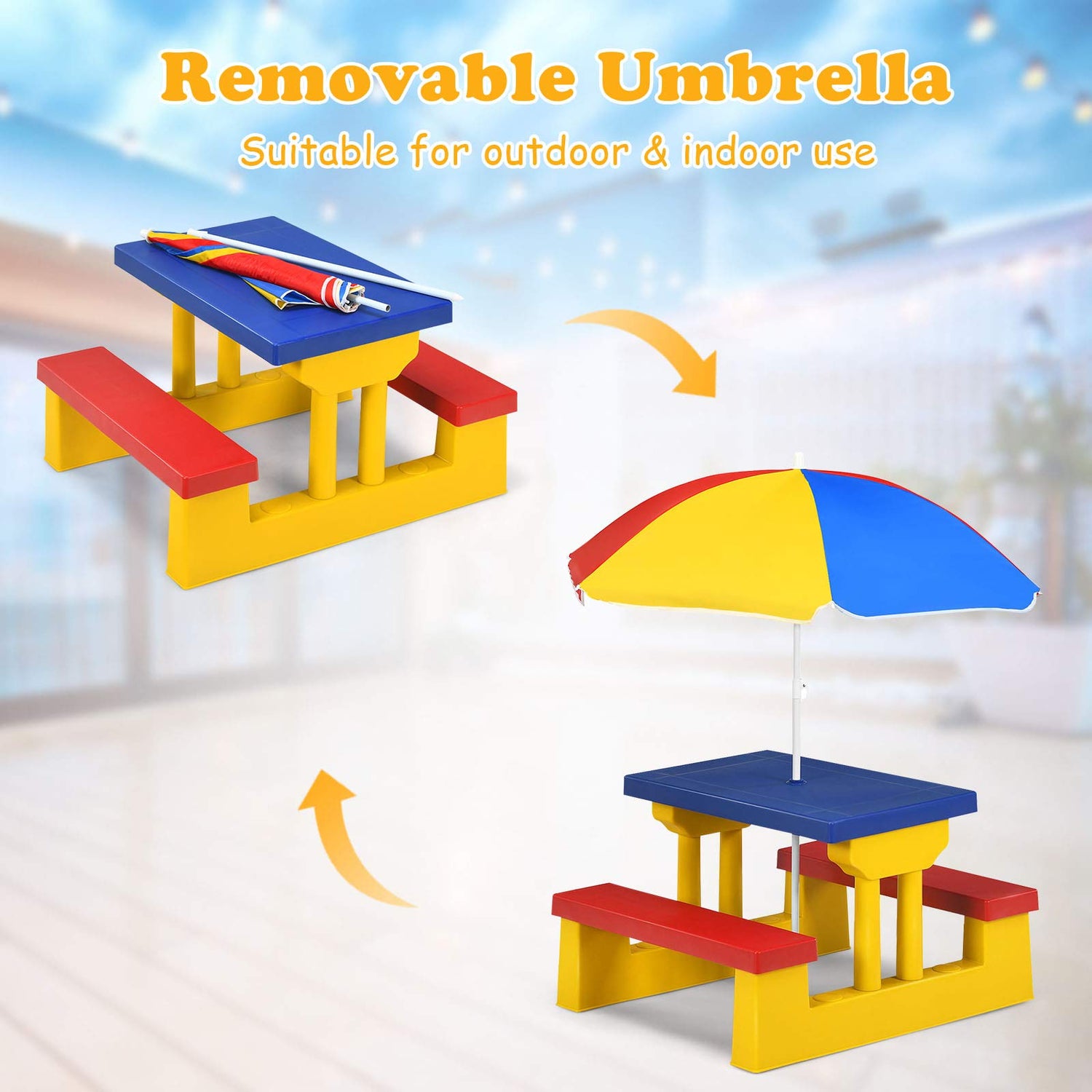 GYMAX Garden Bench Set with Detachable Parasol