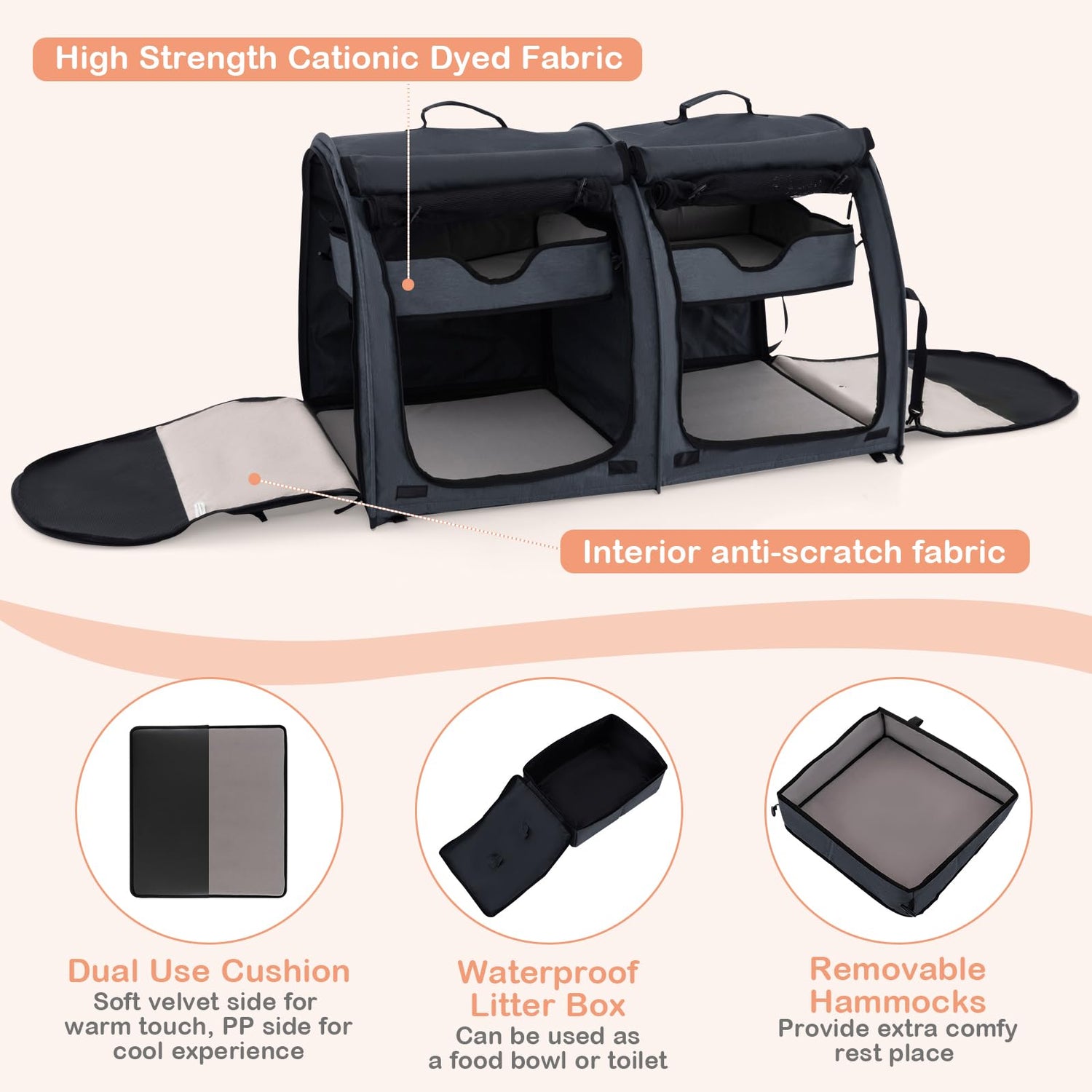 GYMAX Pet Carrier, Soft-sided Portable Cat Dog Travel Crate with 2 Removable Hammocks