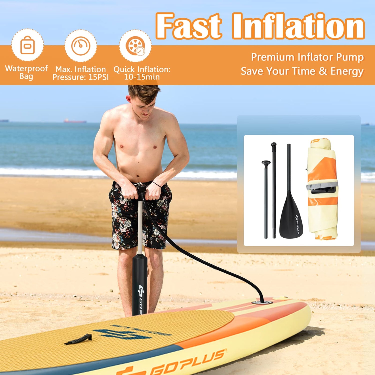 GYMAX 11FT Inflatable Paddle Board, 6" Thick Stand Up SUP Paddleboards with Non-Slip Deck, 335 x 76 x 15cm