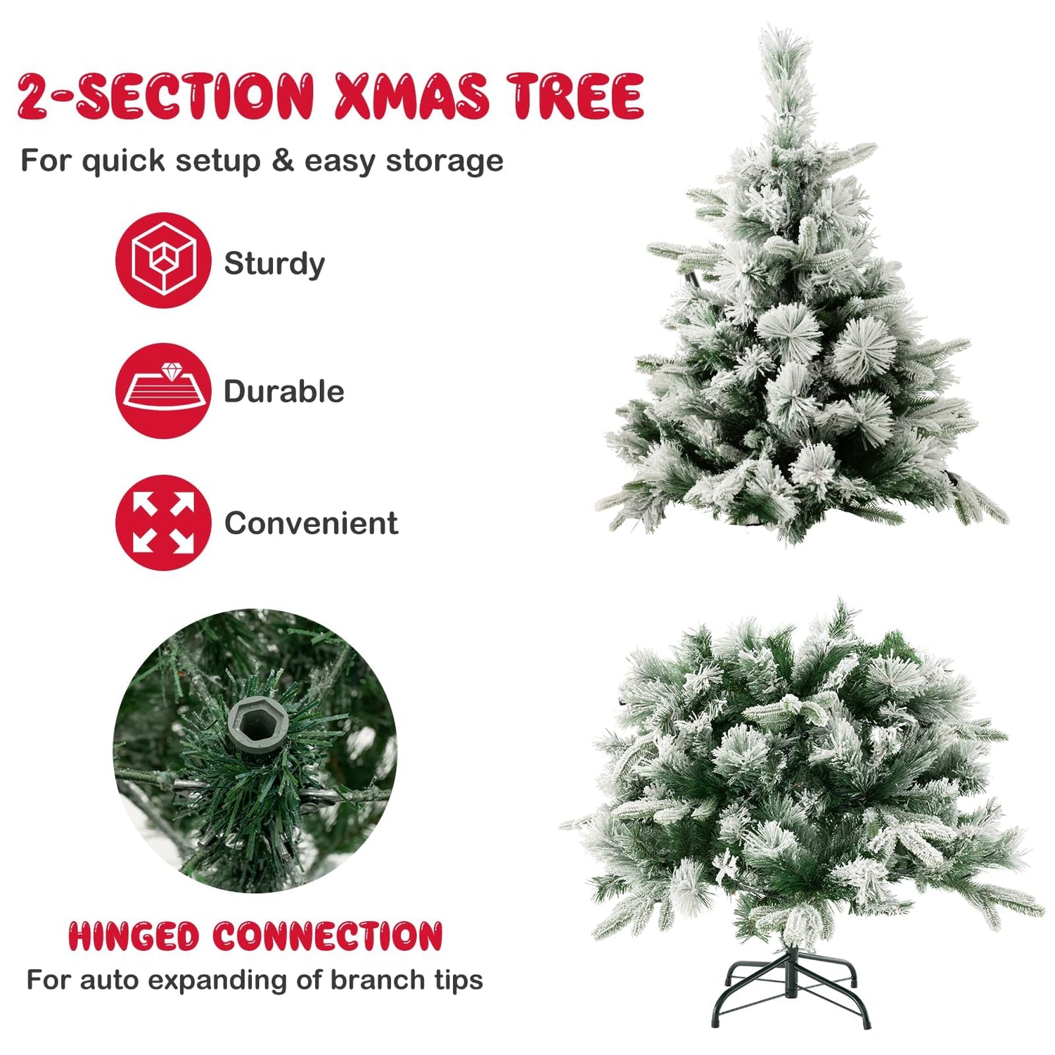 GYMAX Pre-Lit Snow-flocked Christmas Tree with Warm-White LED Lights
