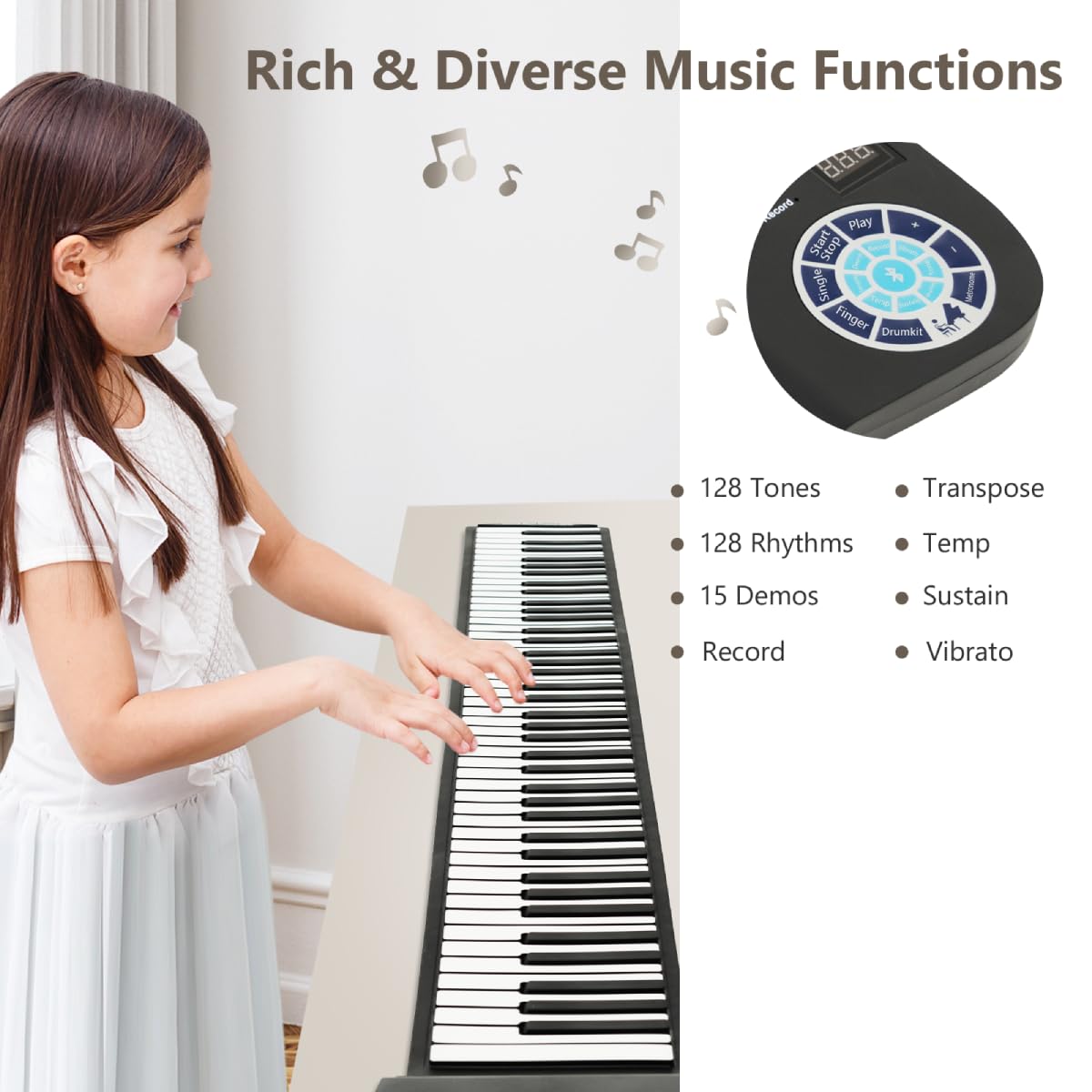 GYMAX 88 Keys Portable Digital Keyboard with Bluetooth