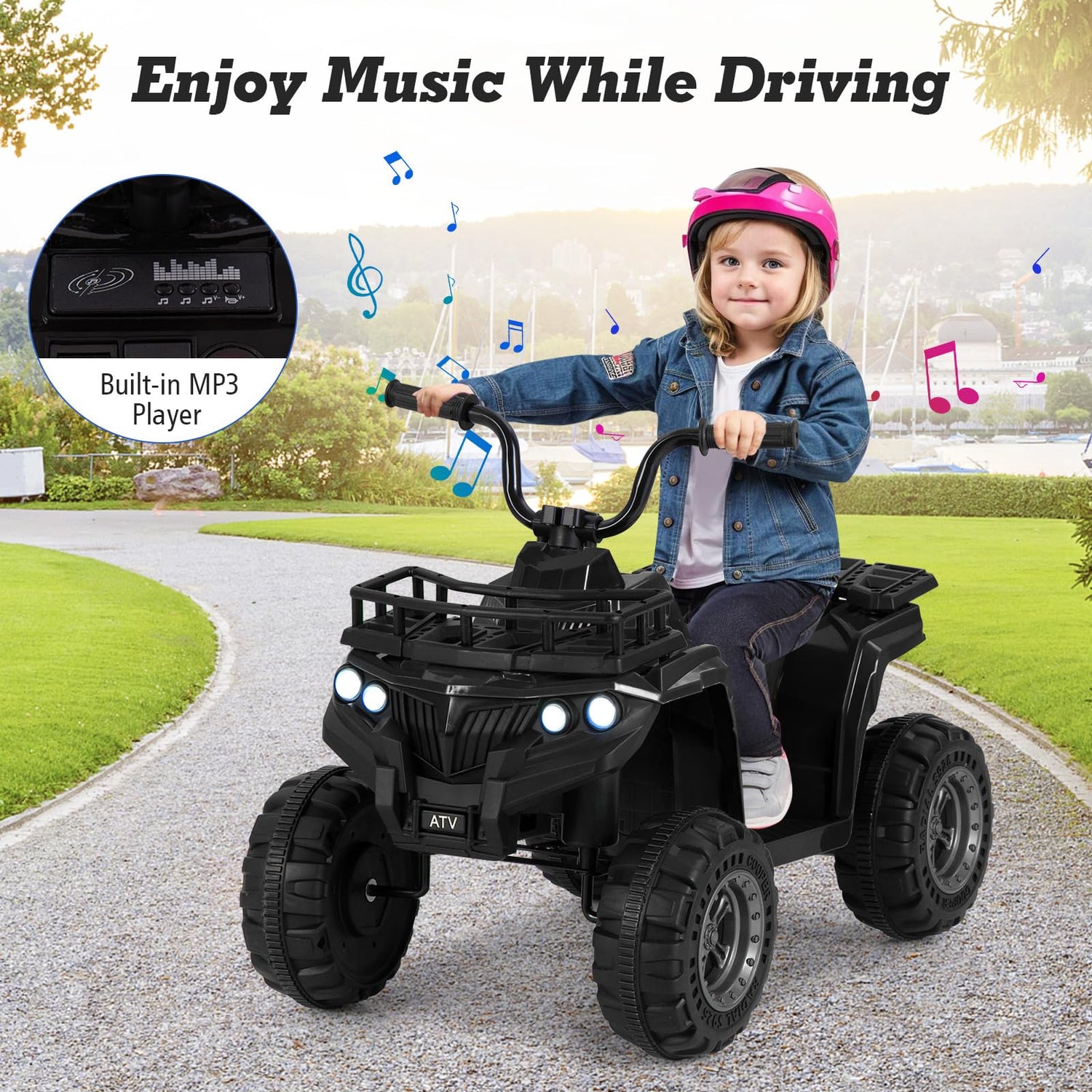 GYMAX Kids Electric Quad Bike, 6V Battery Powered Toy Car with MP3 Player