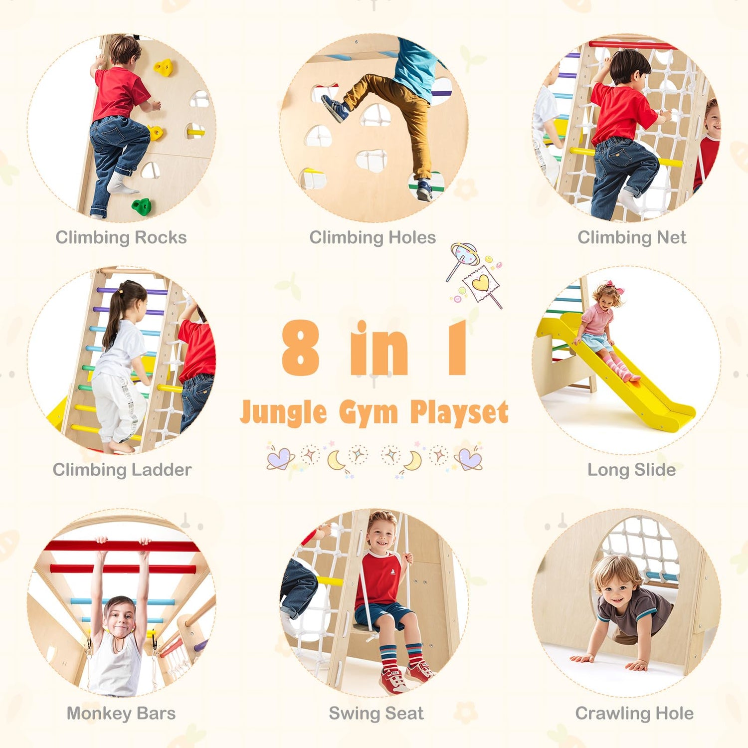 GYMAX 8 in 1 Kids Climbing Set