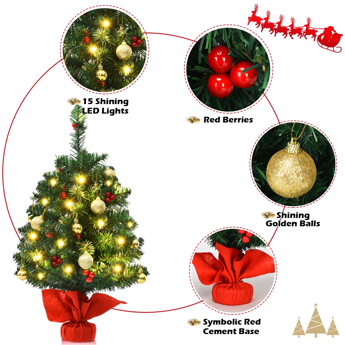 GYMAX 60cm Mini Pre-lit Christmas Tree