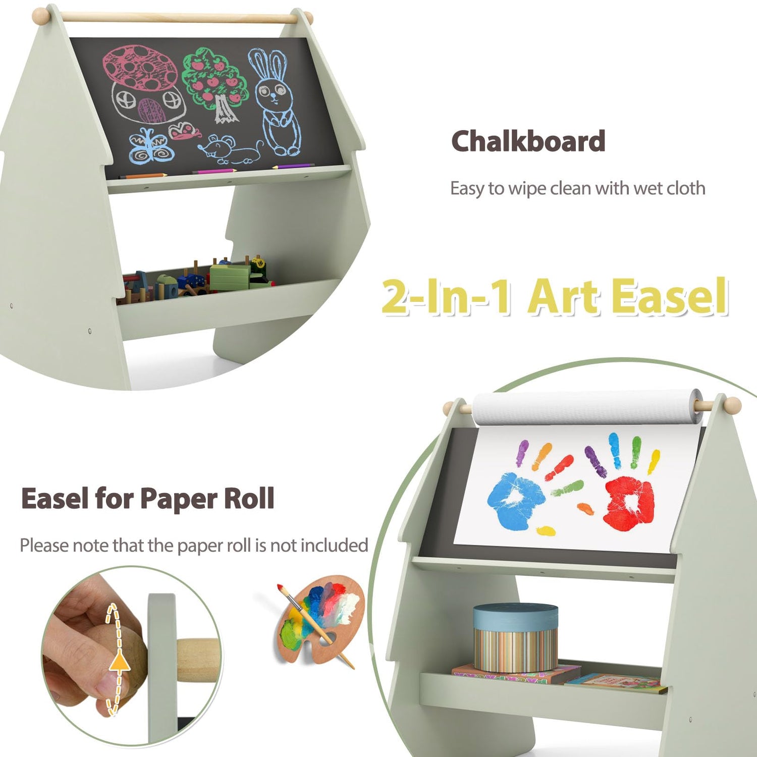 GYMAX 2-in-1 Kids Art Easel, Toddler Wooden Painting Drawing Easel with Chair