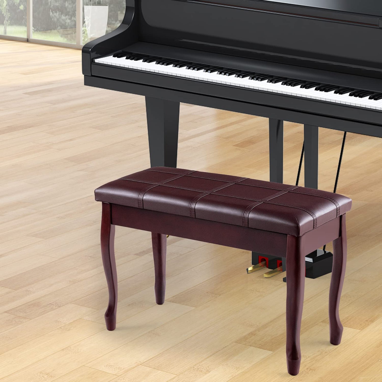 GYMAX Piano Bench with Storage and Padded Cushion