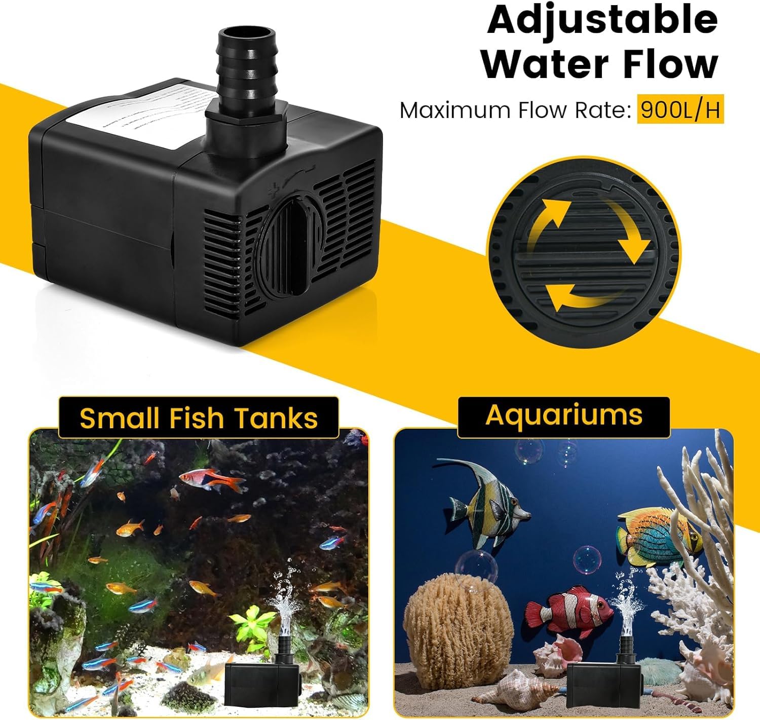 GYMAX Submersible Pump, Ultra Quiet Fountain Water Pump with 2m Power Cord (900L/H, 22W)