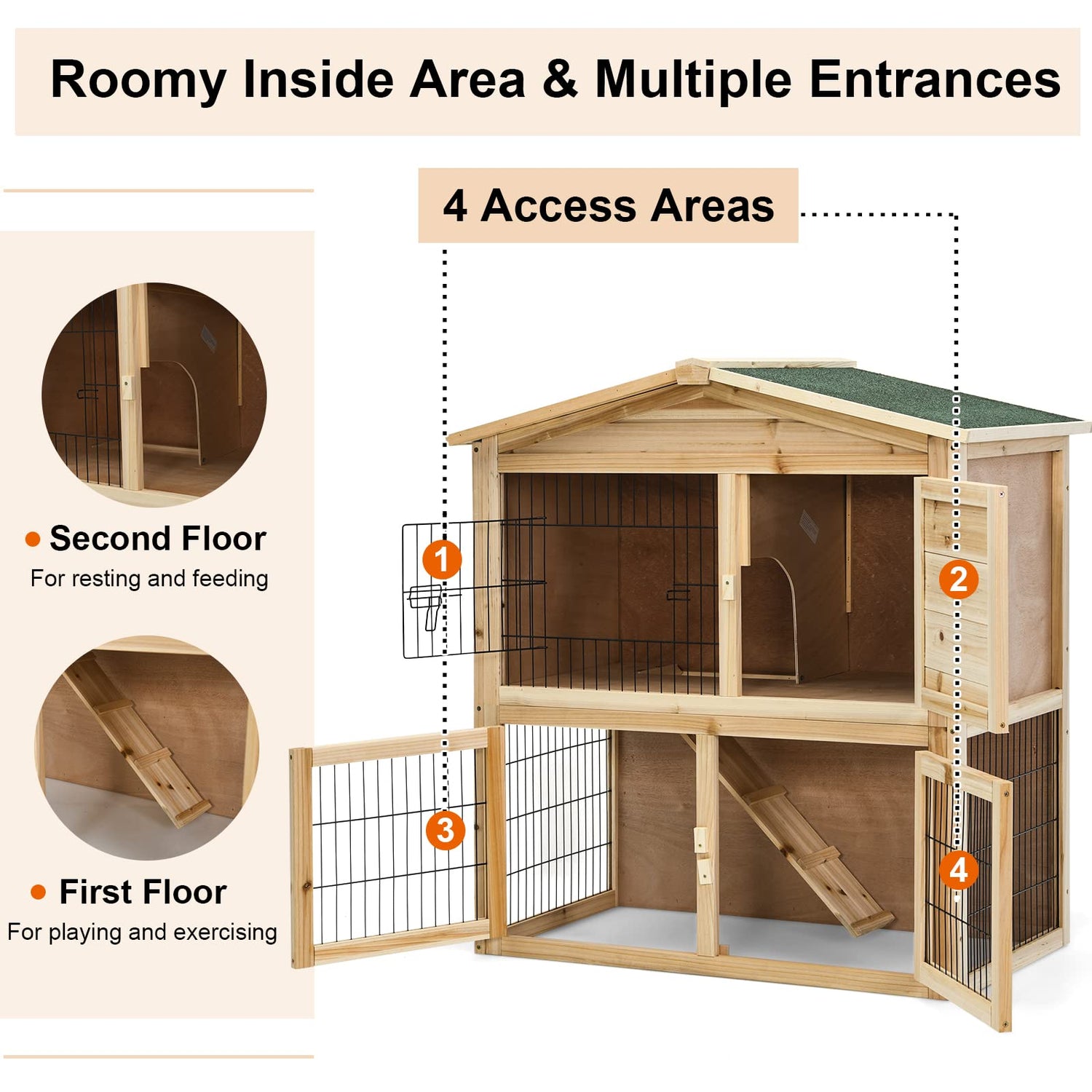 2-Tier Wooden Outdoor Rabbit Hutch with Ramp