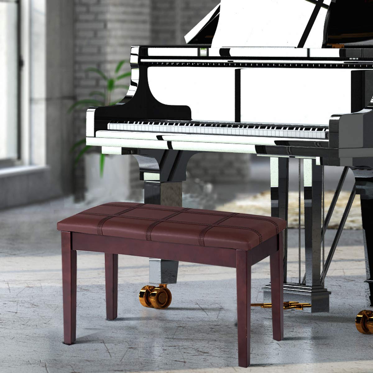 GYMAX Piano Bench with Storage and Padded Cushion