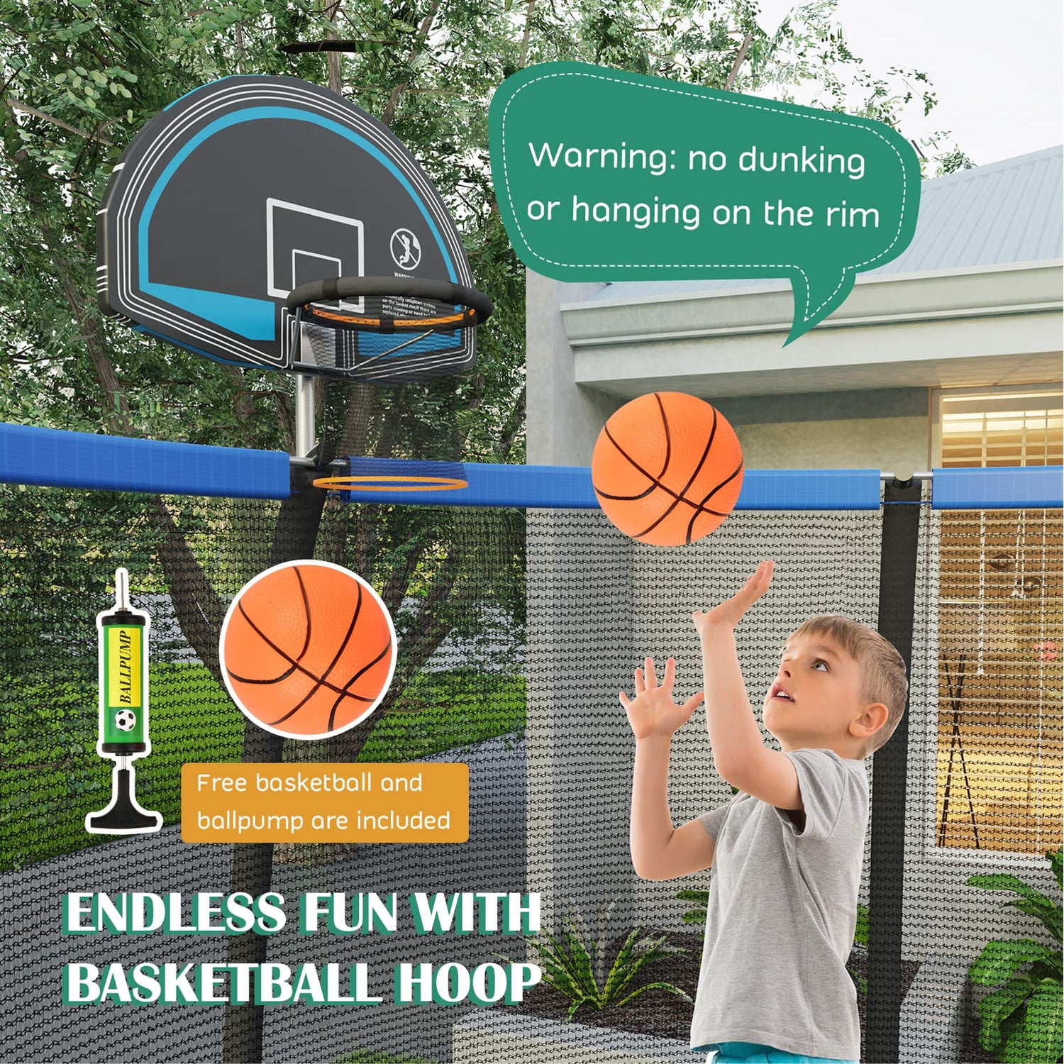 GYMAX 12FT Trampoline with Basketball Hoop, Enclosure Net, Safety Pad and Ladder