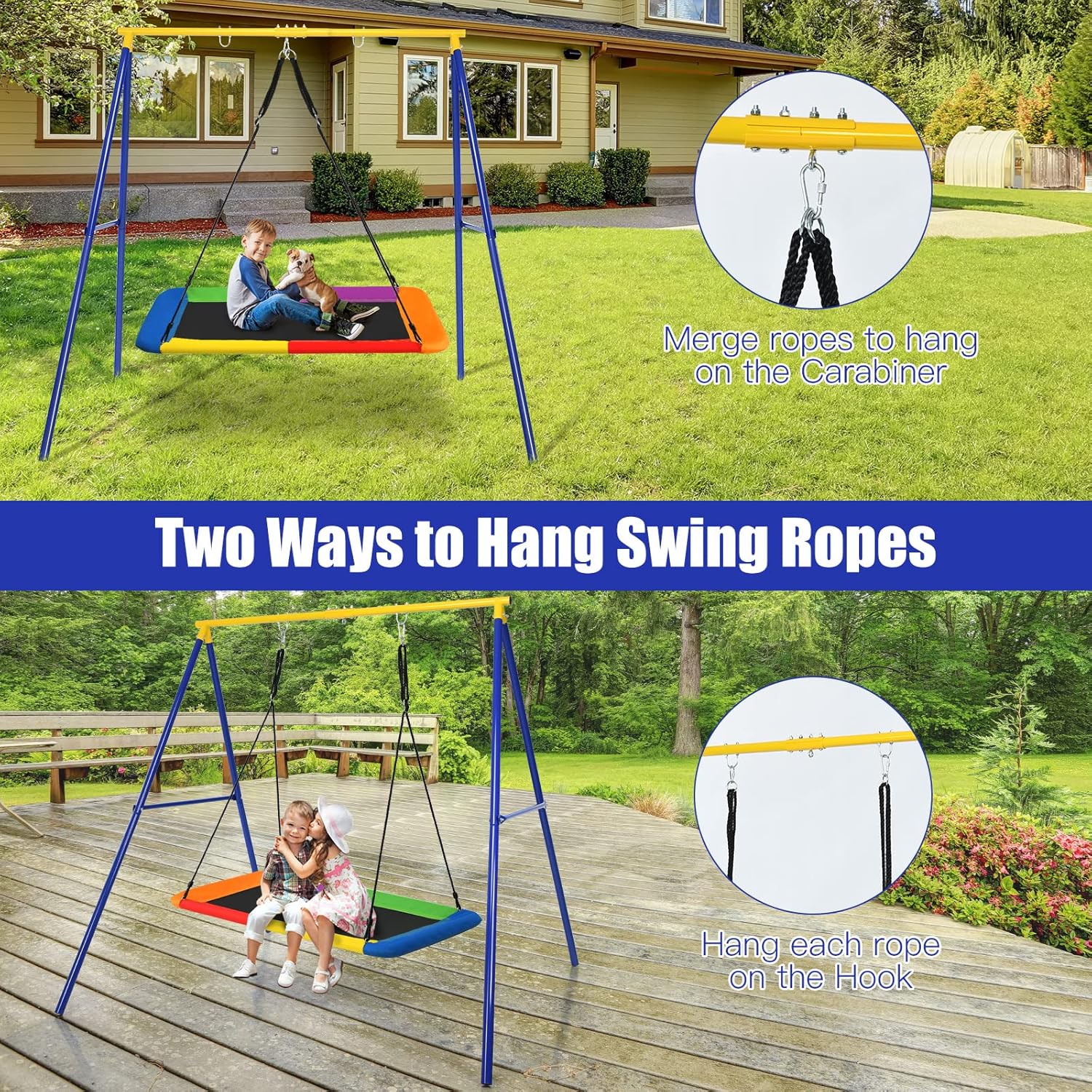 GYMAX Kids Swing Frame Heavy Duty Metal Swing Stand with Ground Stakes